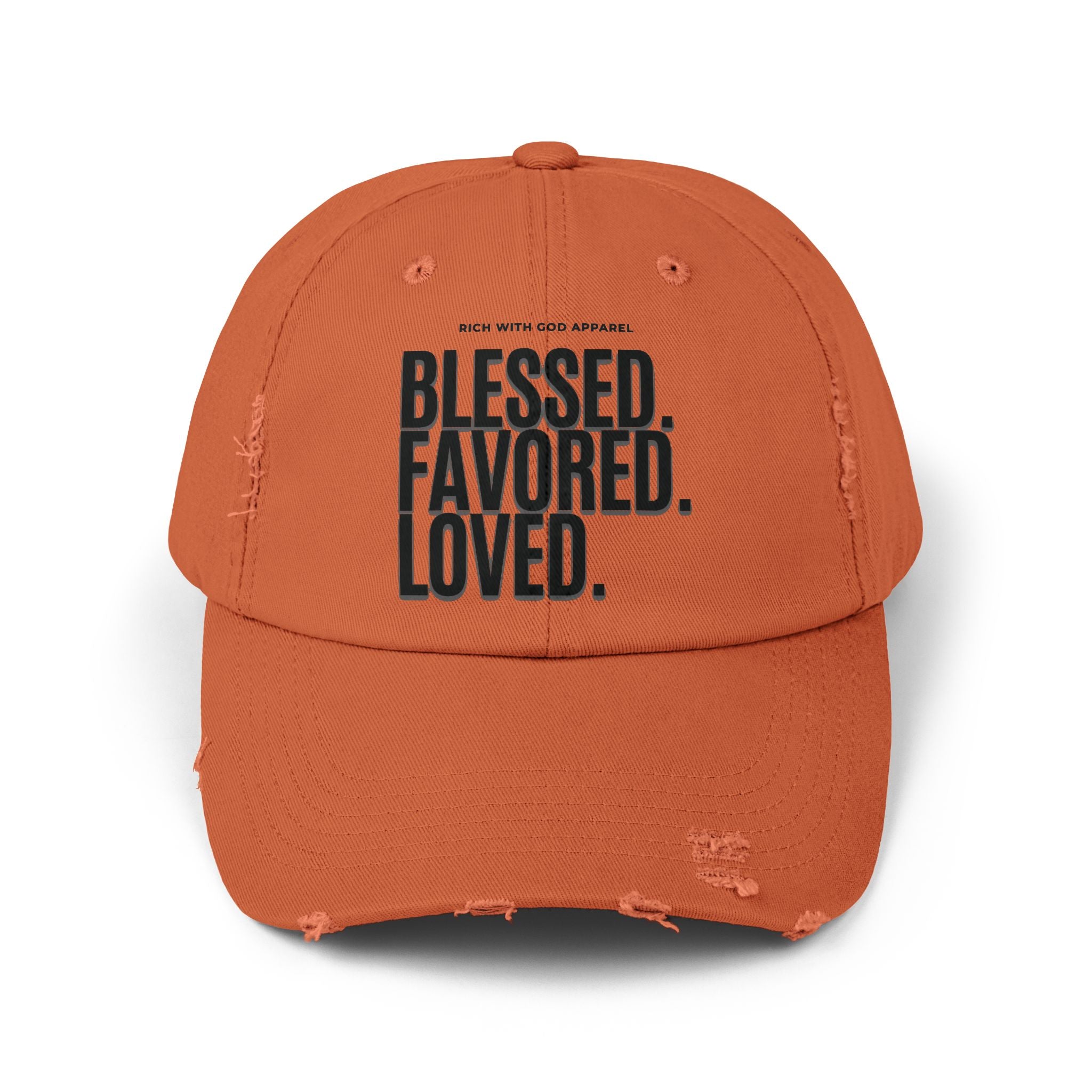 Blessed. Favored. Loved. Unisex Distressed Cap