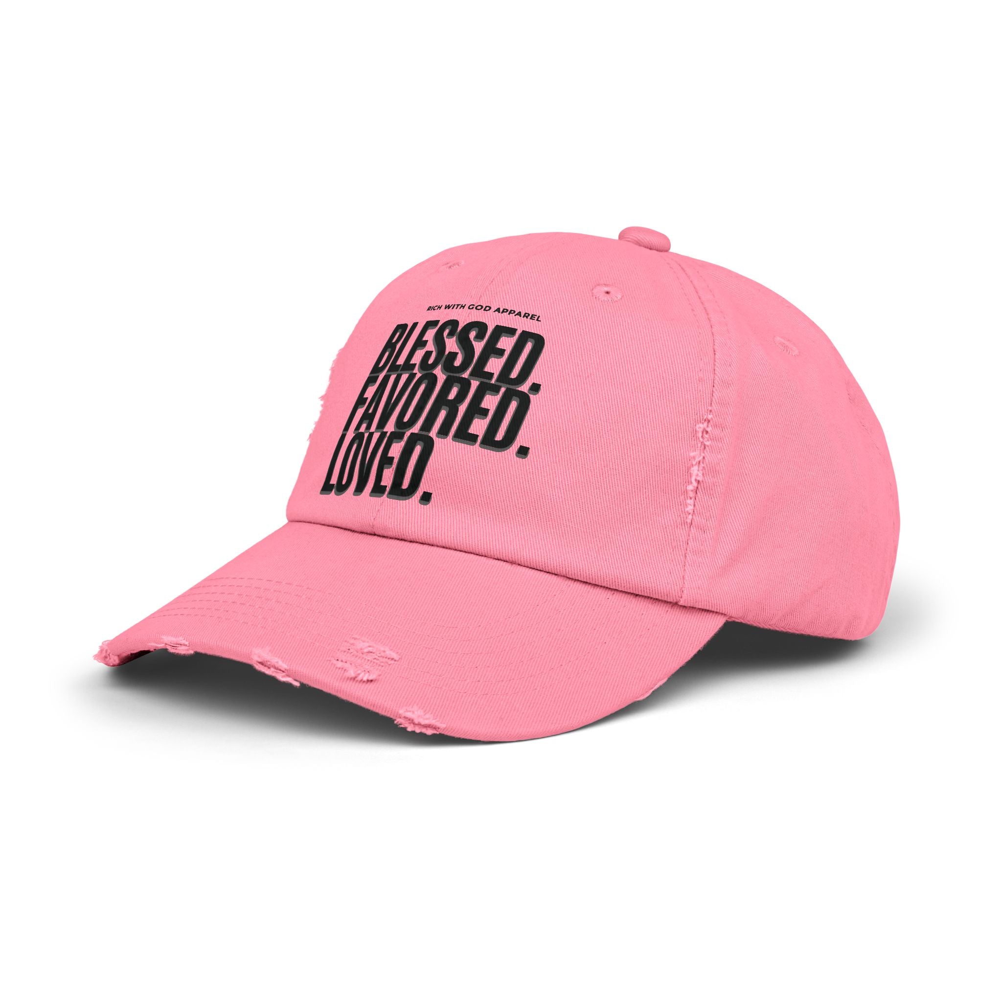 Blessed. Favored. Loved. Unisex Distressed Cap