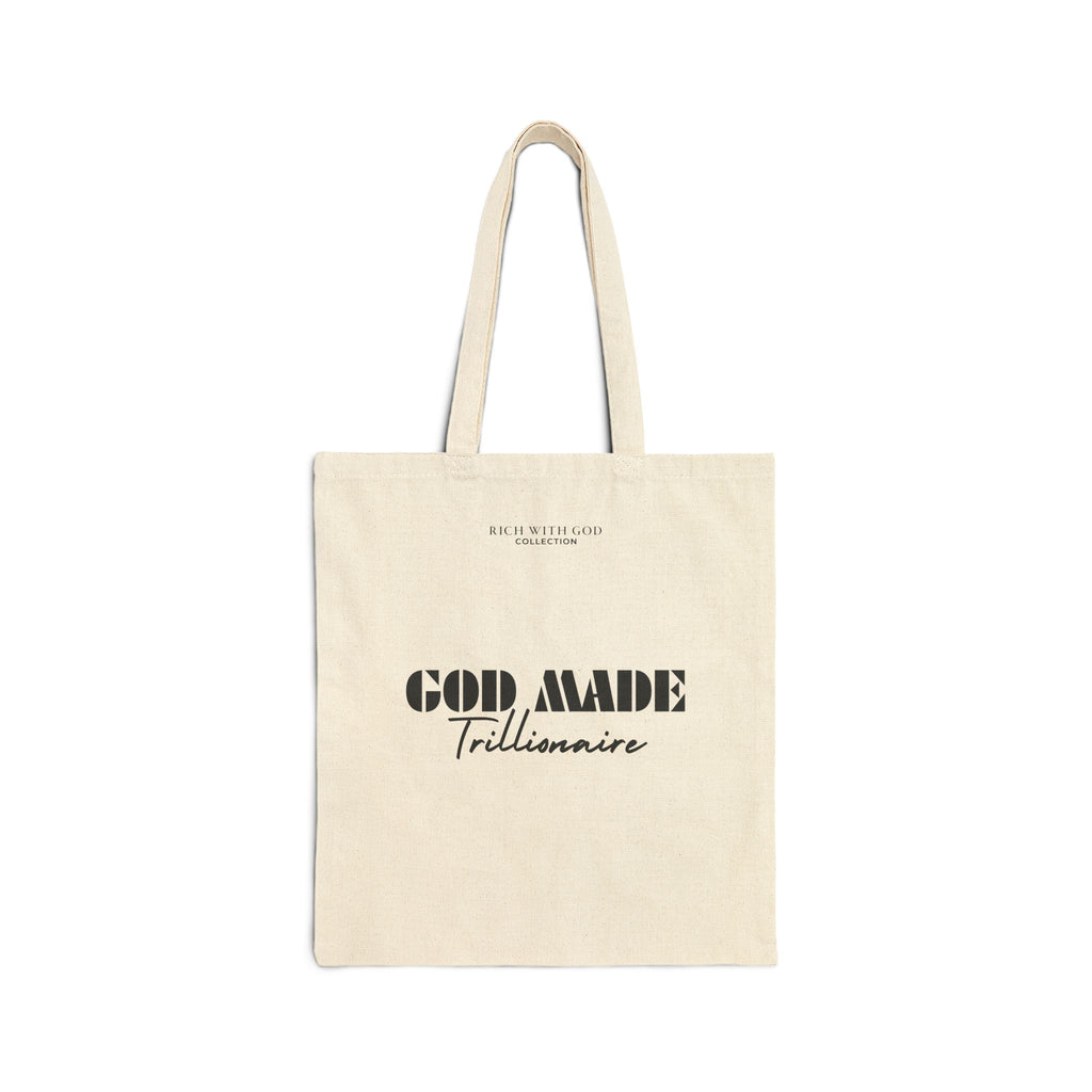 God Made Trillionaire Beige Cotton Canvas Tote Bag