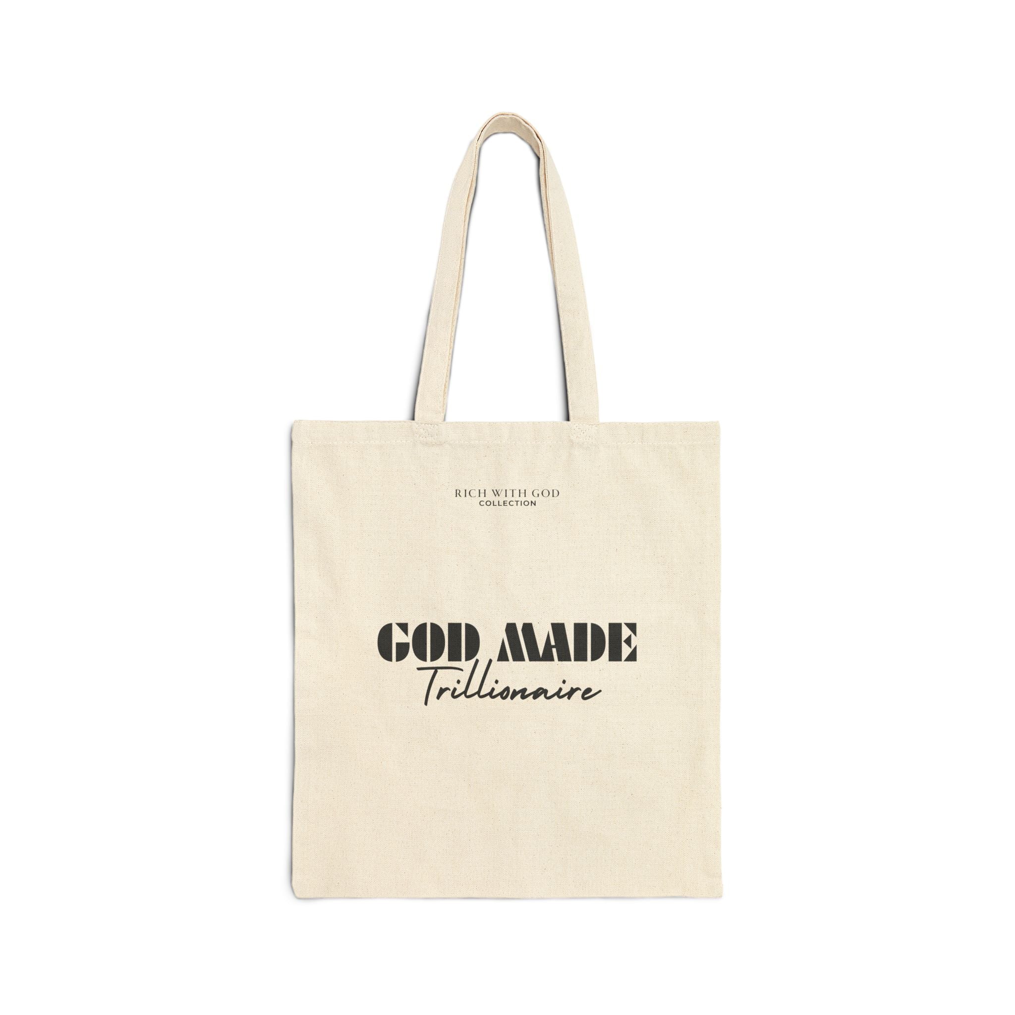 God Made Trillionaire Beige Cotton Canvas Tote Bag
