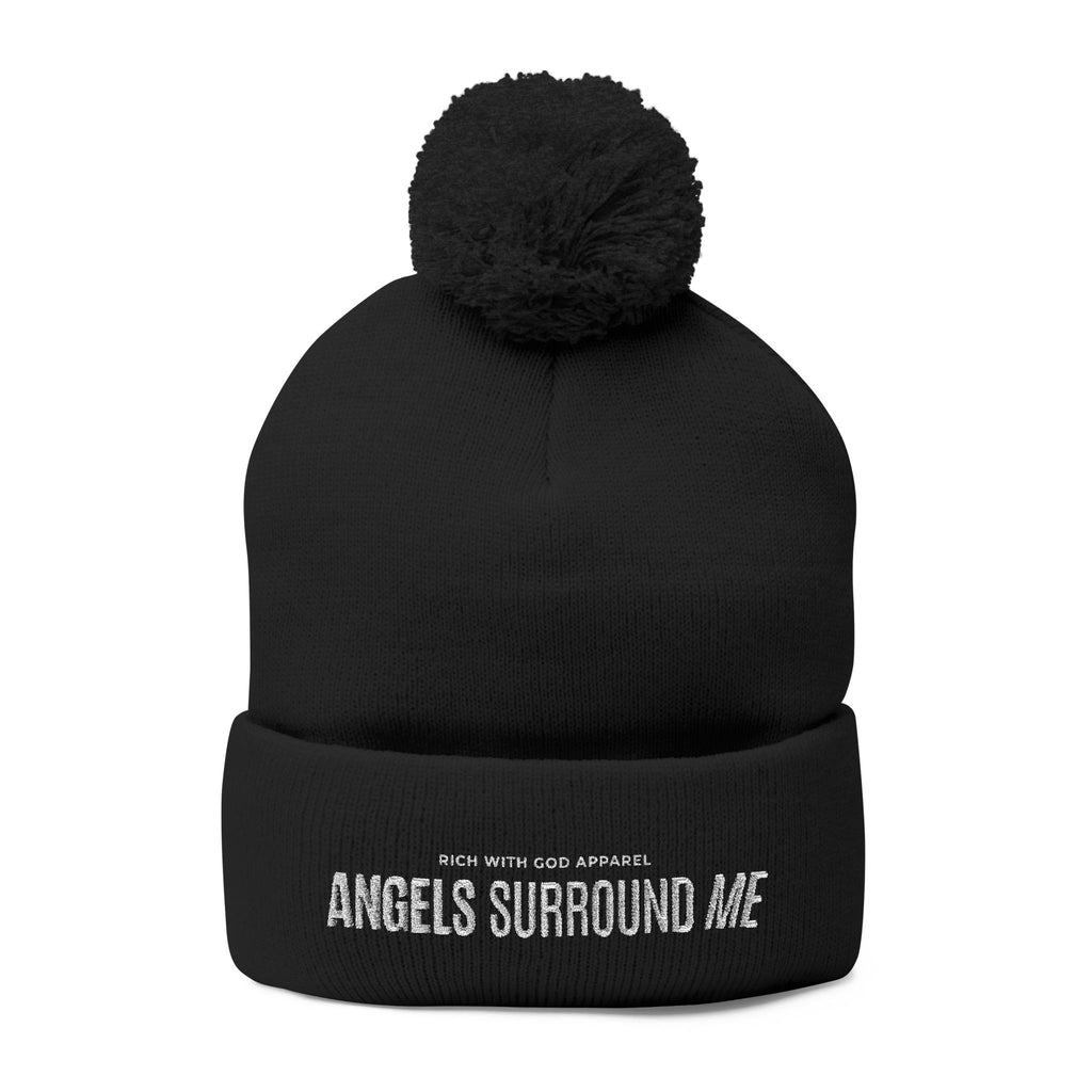 Angels Surround Me Embroidered Pom-Pom Beanie