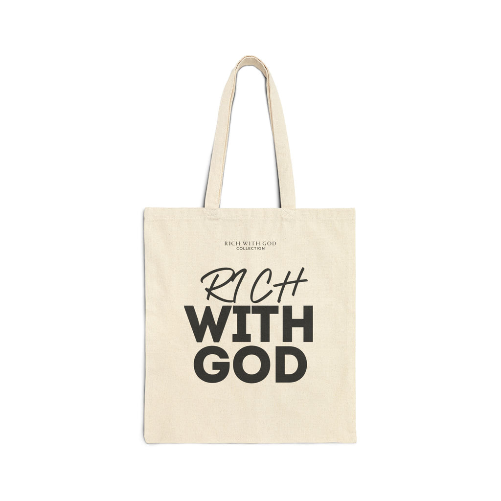 Rich With God Beige Cotton Canvas Tote Bag