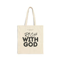 Rich With God Beige Cotton Canvas Tote Bag