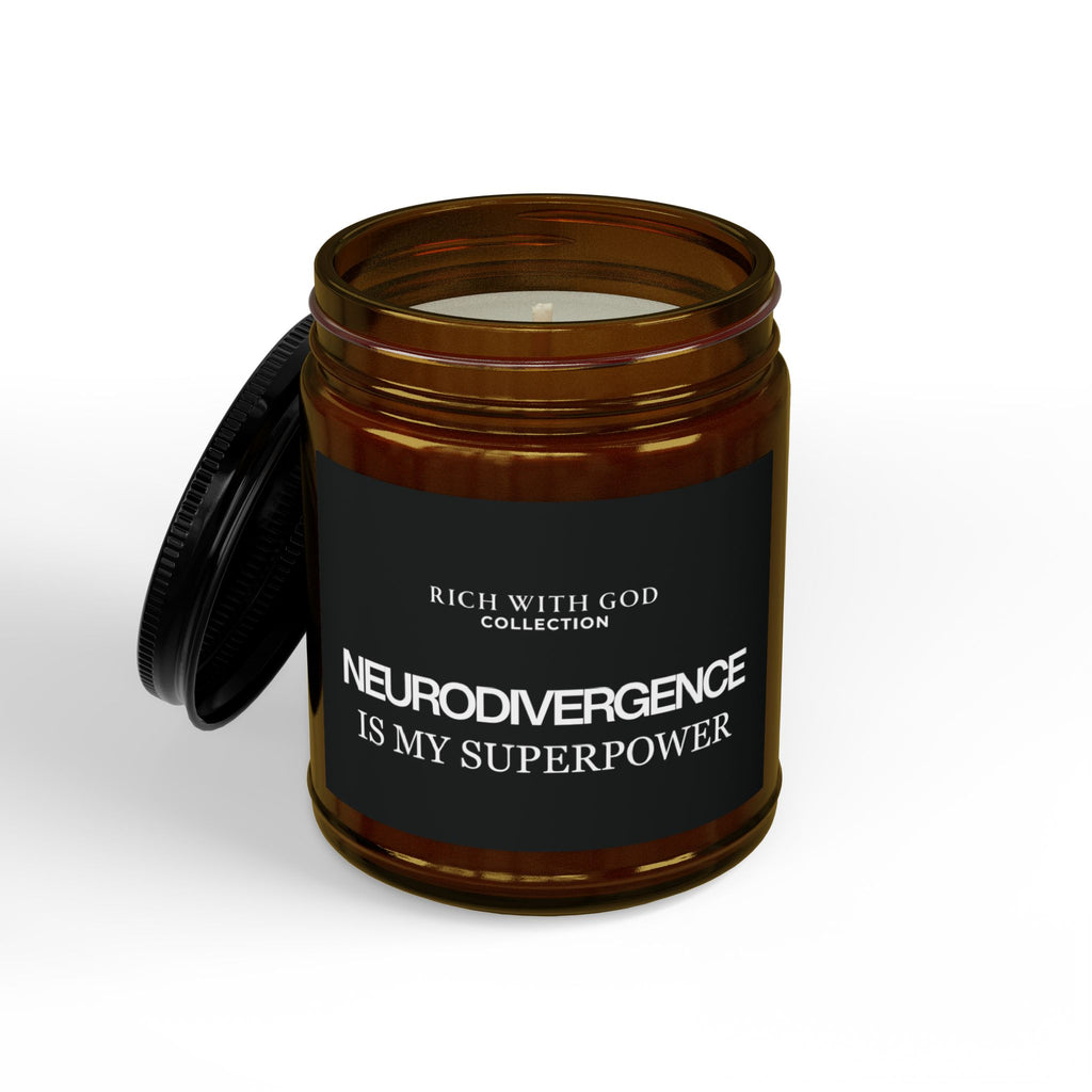Neurodivergence is My Superpower Scented Soy Candles with Black Lid, (4 and 9oz)