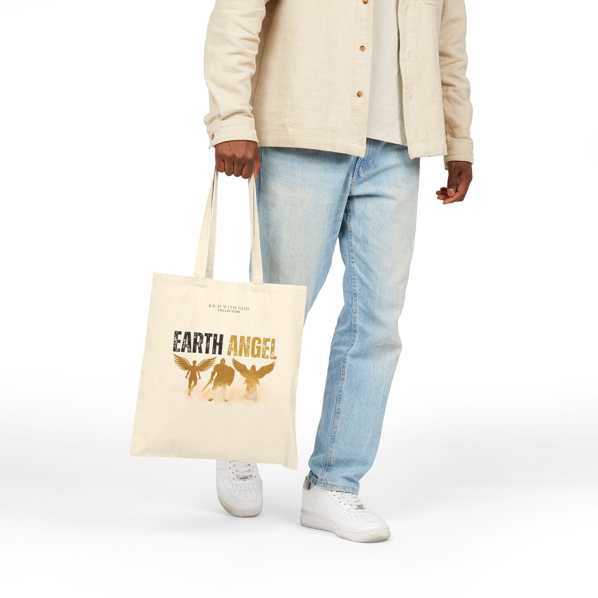 Earth Angel Beige Cotton Canvas Tote Bag
