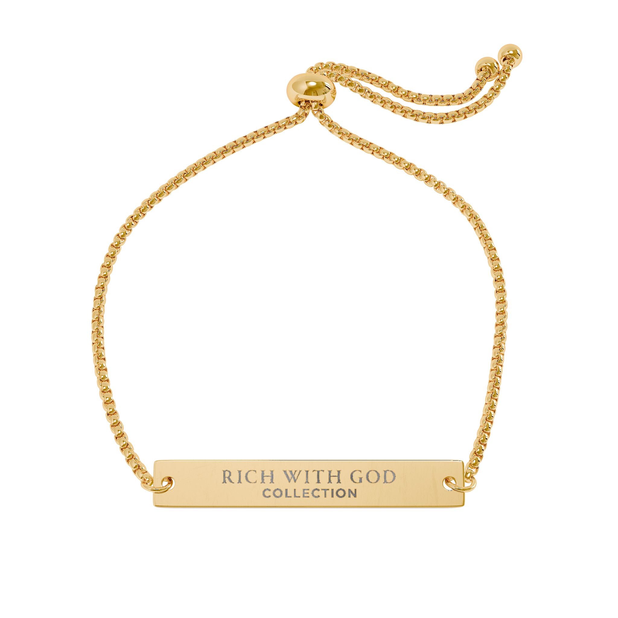 Rich With God Collection Adjustable Flat Bar Bracelet (Engraving)