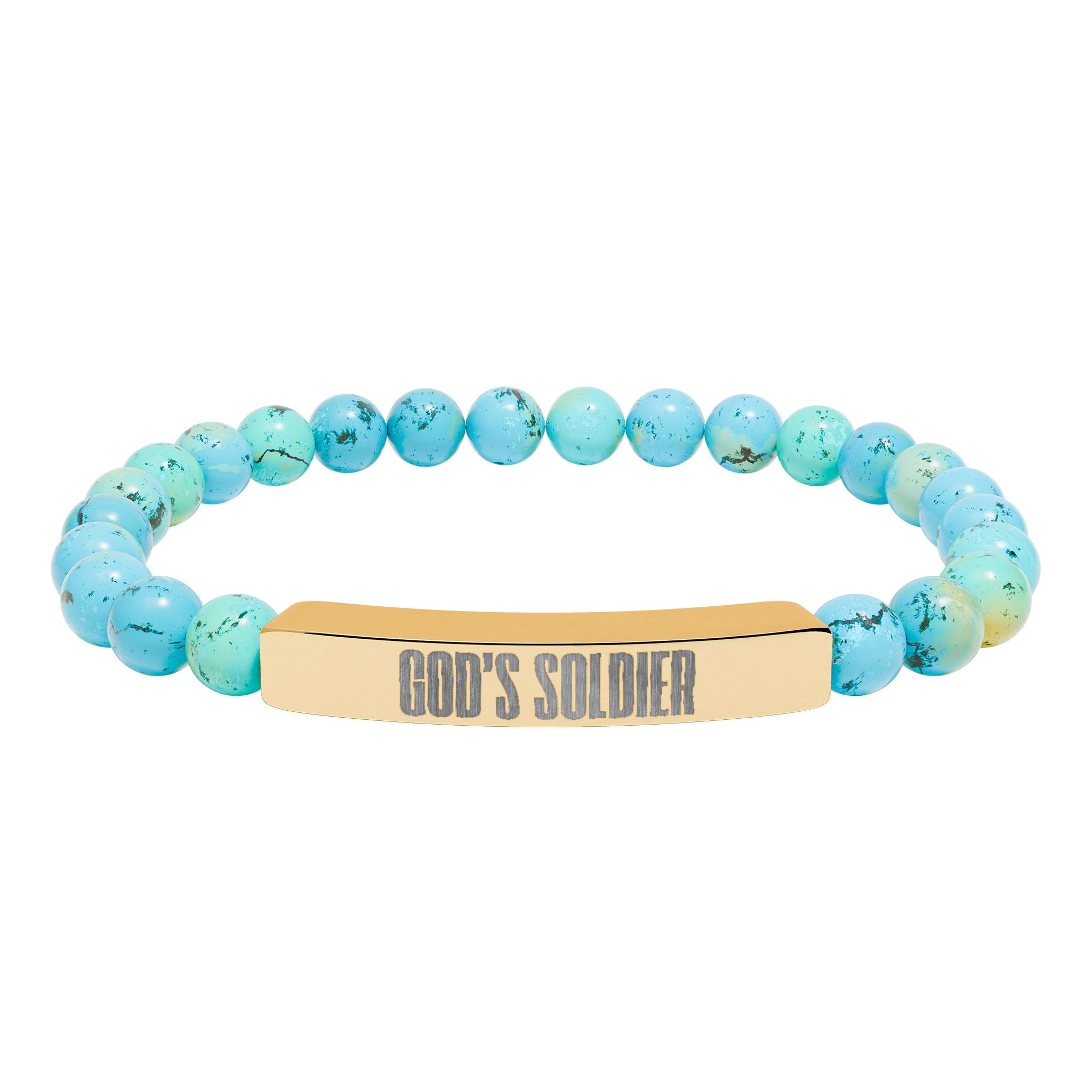 God's Soldier Natural Stone Stretch Bar Bracelet (Engraving)