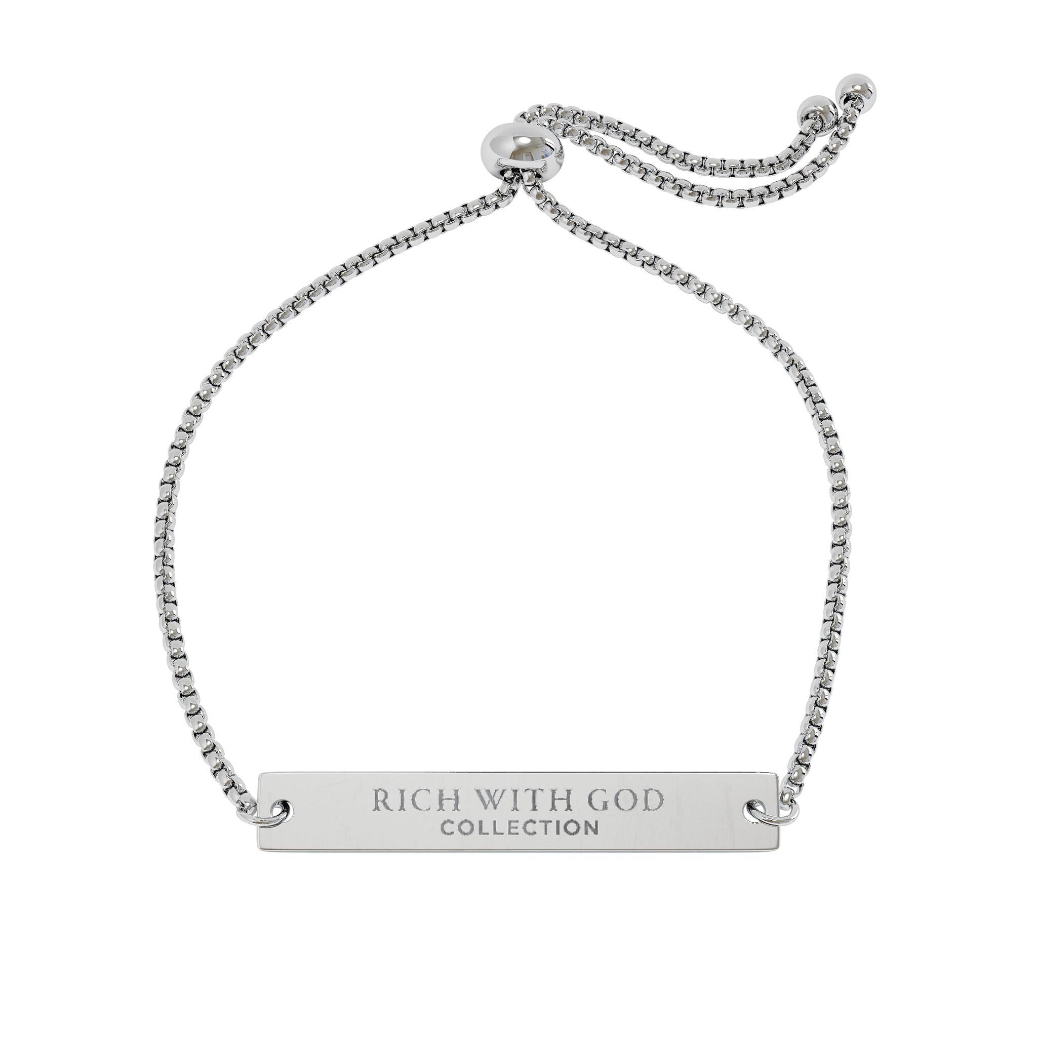 Rich With God Collection Adjustable Flat Bar Bracelet (Engraving)