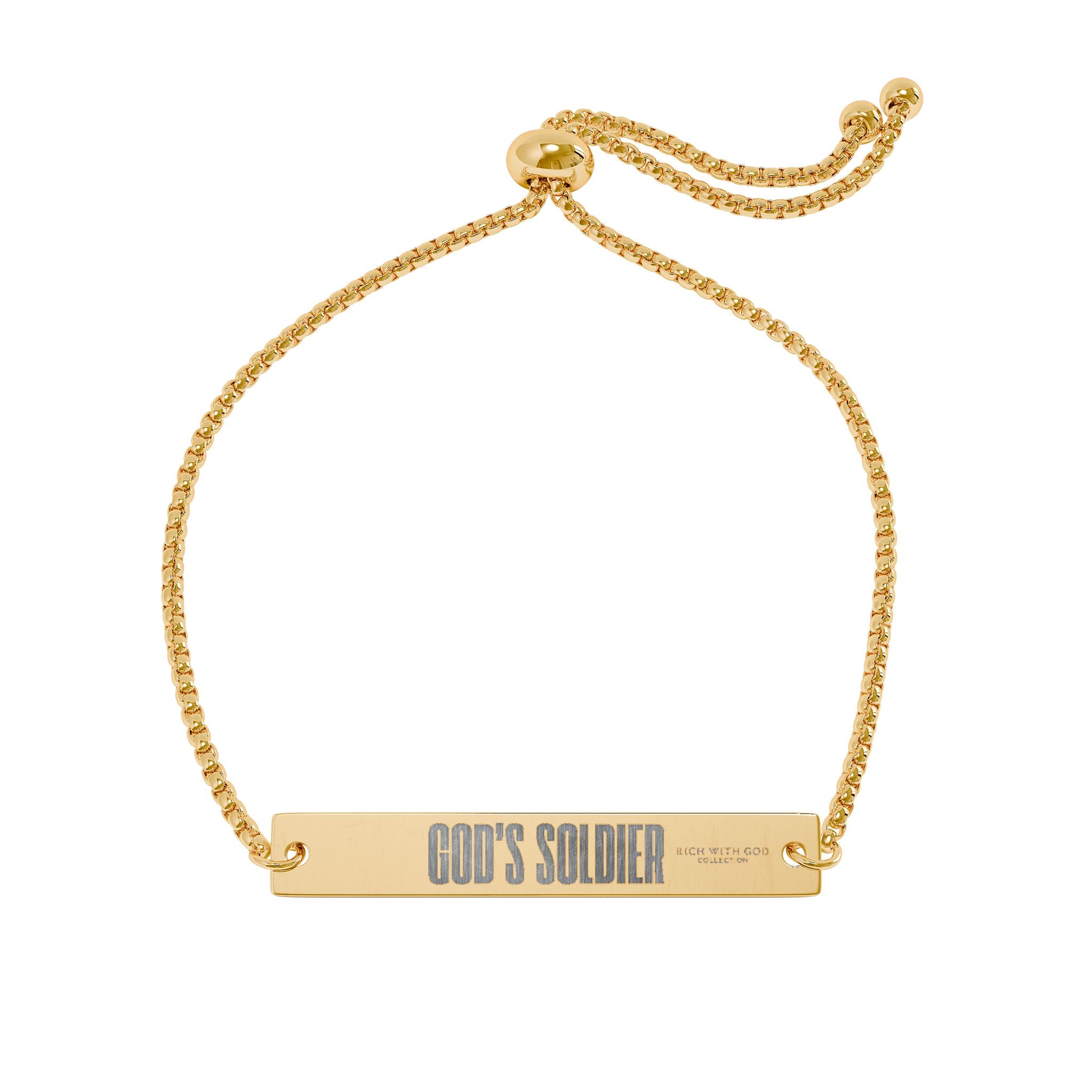 God's Soldier Adjustable Flat Bar Bracelet (Engraving)