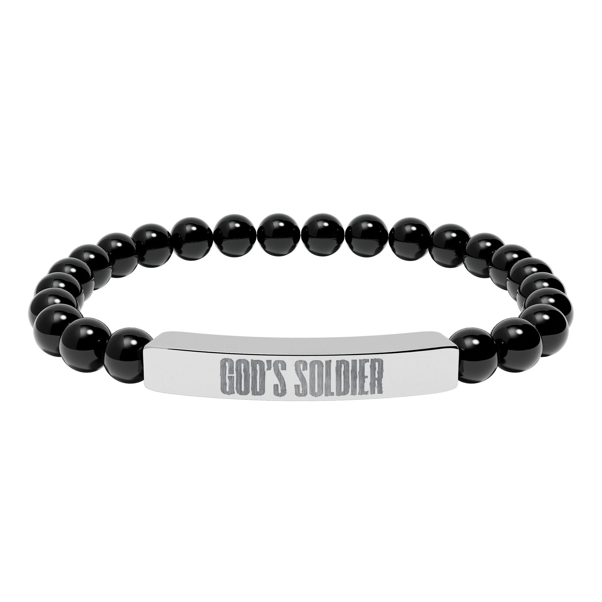 God's Soldier Natural Stone Stretch Bar Bracelet (Engraving)