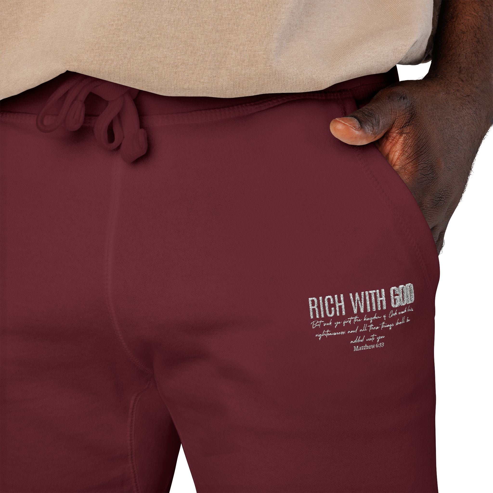 Rich With God Matthew 6:33 Unisex Fleece Sweatpants (Embroidery)