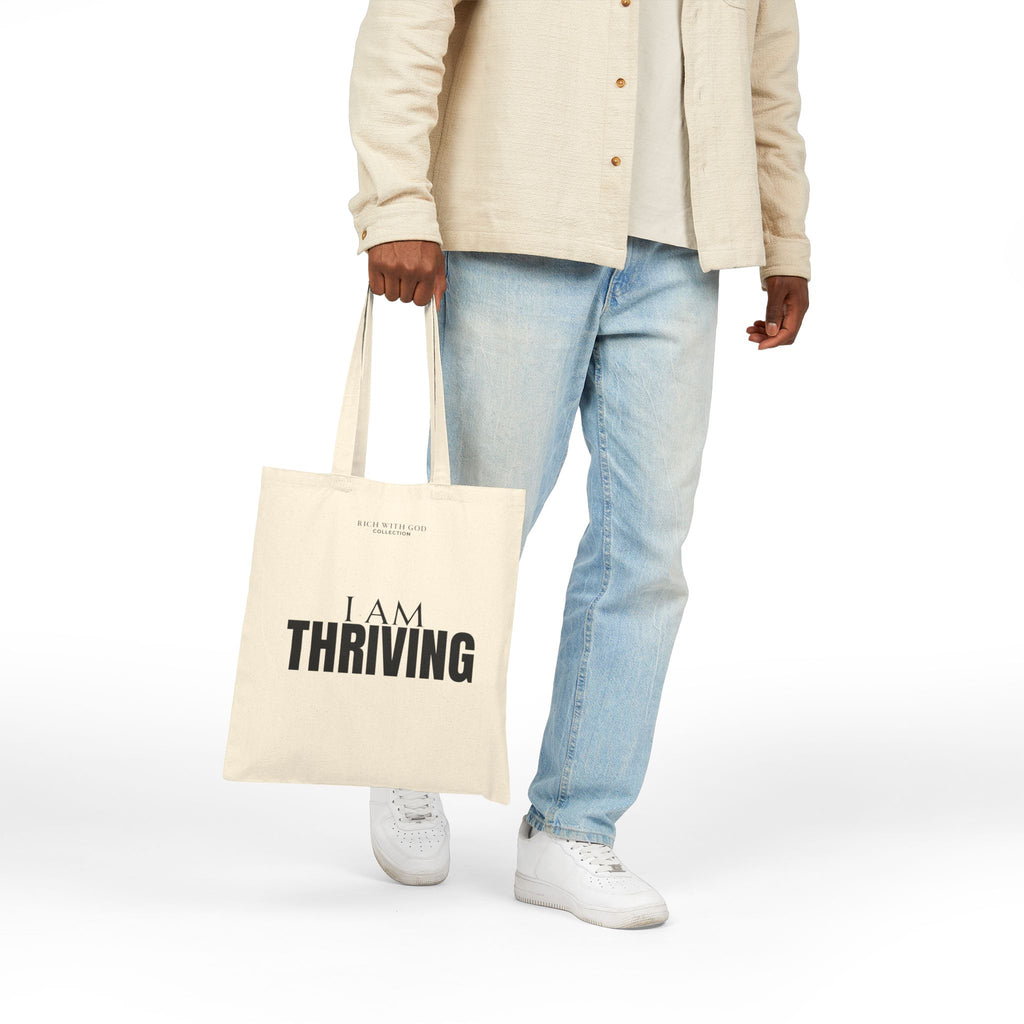 I Am Thriving Beige Cotton Canvas Tote Bag