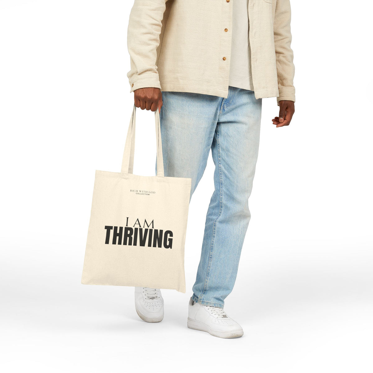 I Am Thriving Beige Cotton Canvas Tote Bag