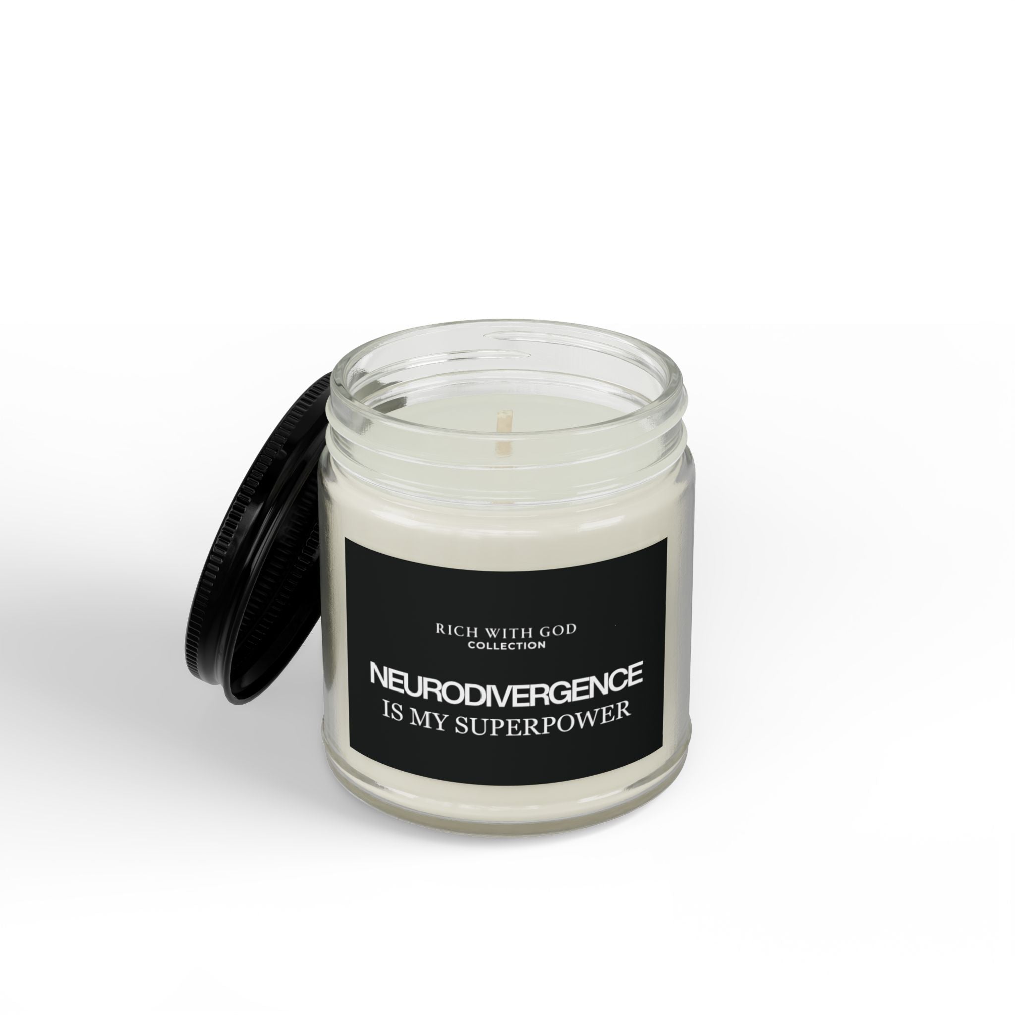 Neurodivergence is My Superpower Scented Soy Candles with Black Lid, (4 and 9oz)
