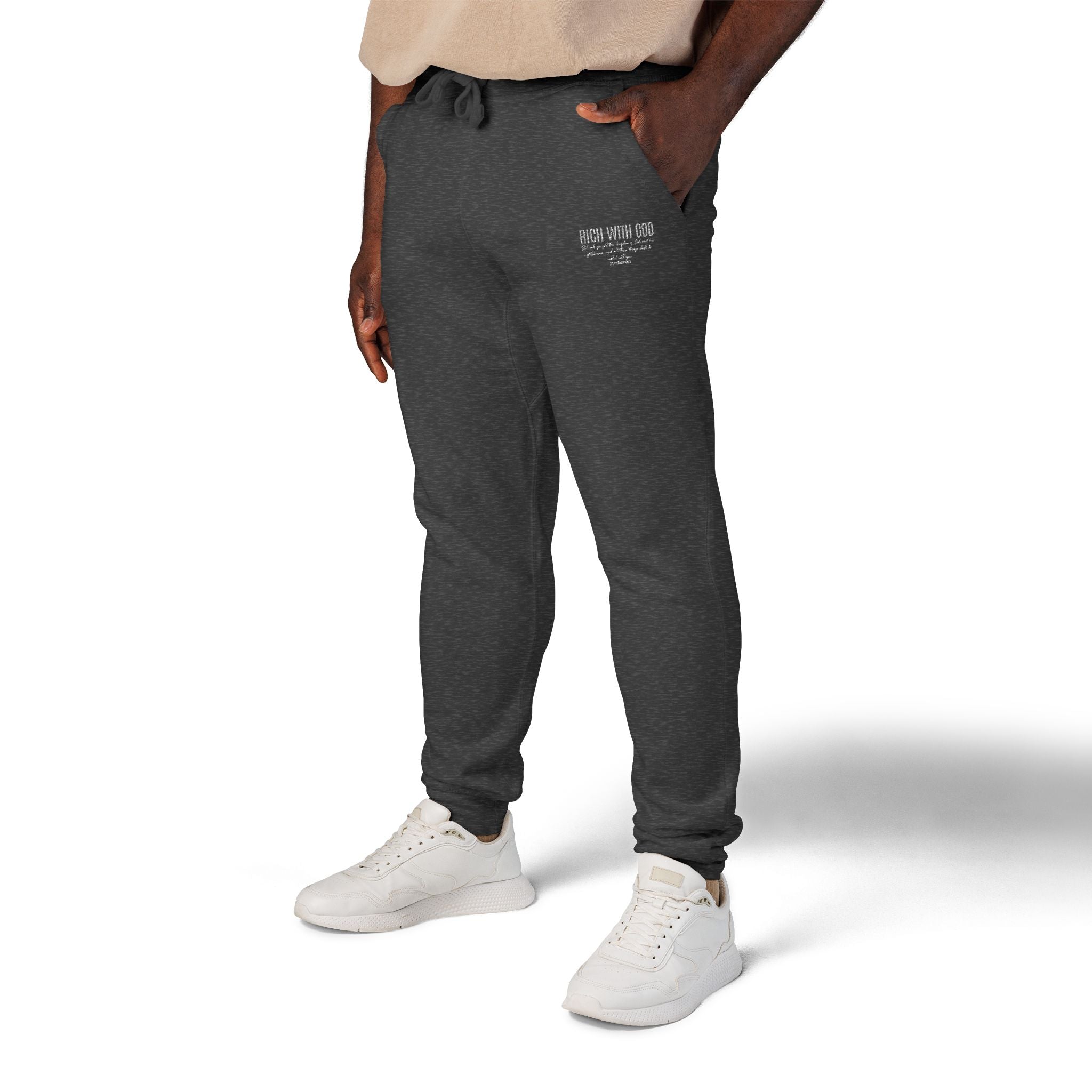 Rich With God Matthew 6:33 Unisex Fleece Sweatpants (Embroidery)