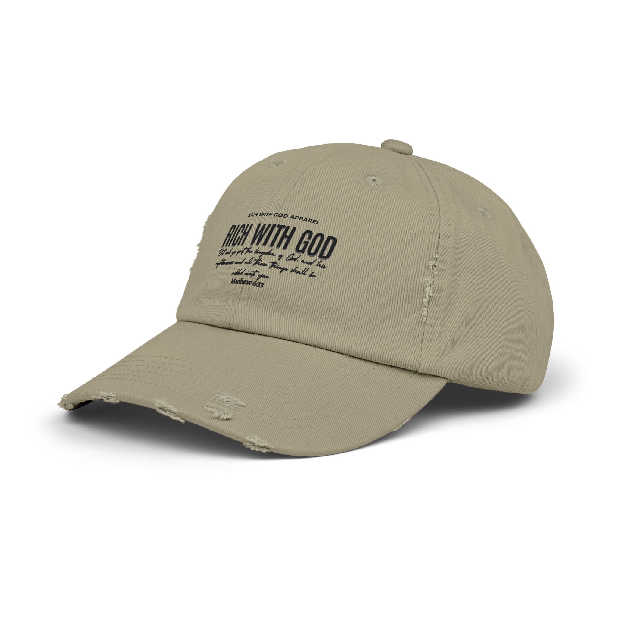 Rich With God Matthew 6:33 Unisex Distressed Cap