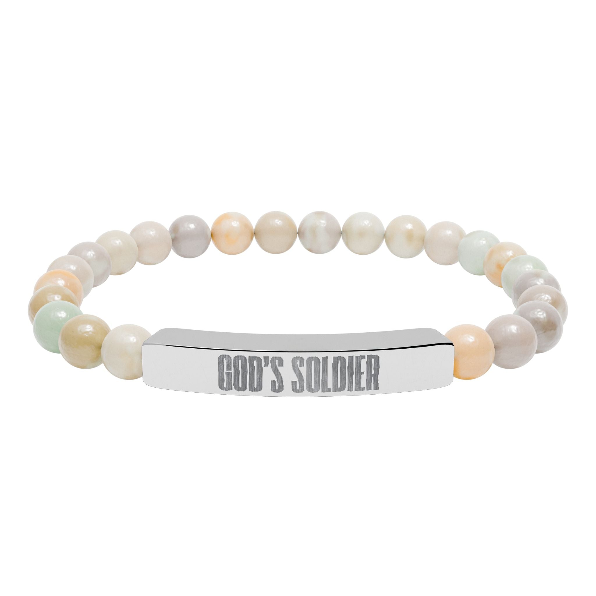 God's Soldier Natural Stone Stretch Bar Bracelet (Engraving)