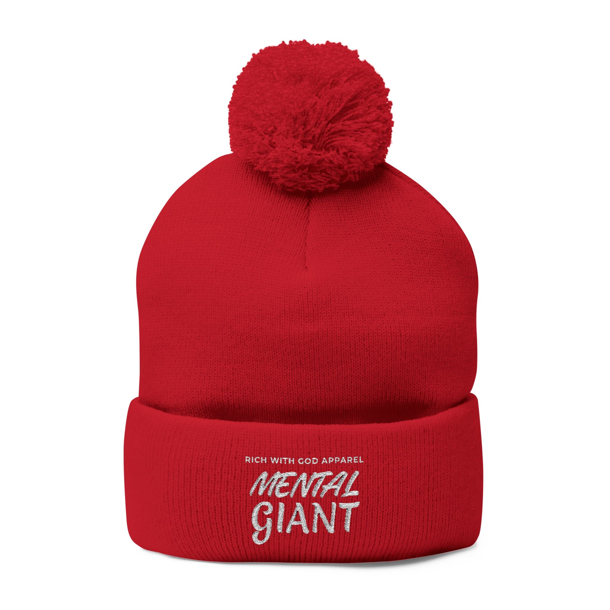 Mental Giant Embroidered Pom-Pom Beanie