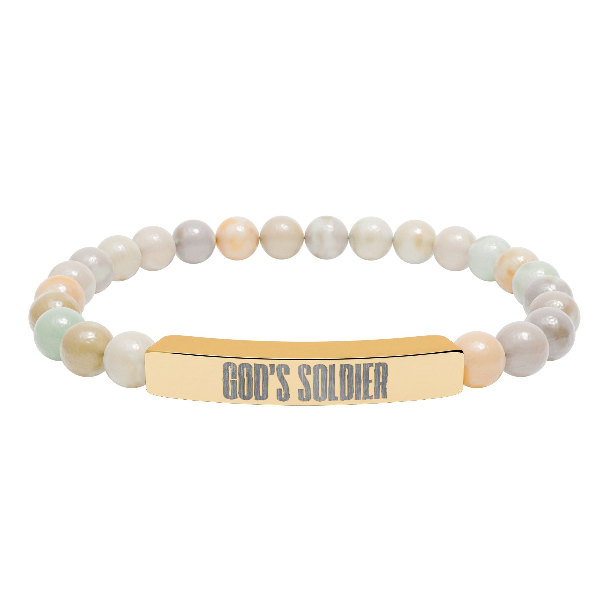 God's Soldier Natural Stone Stretch Bar Bracelet (Engraving)