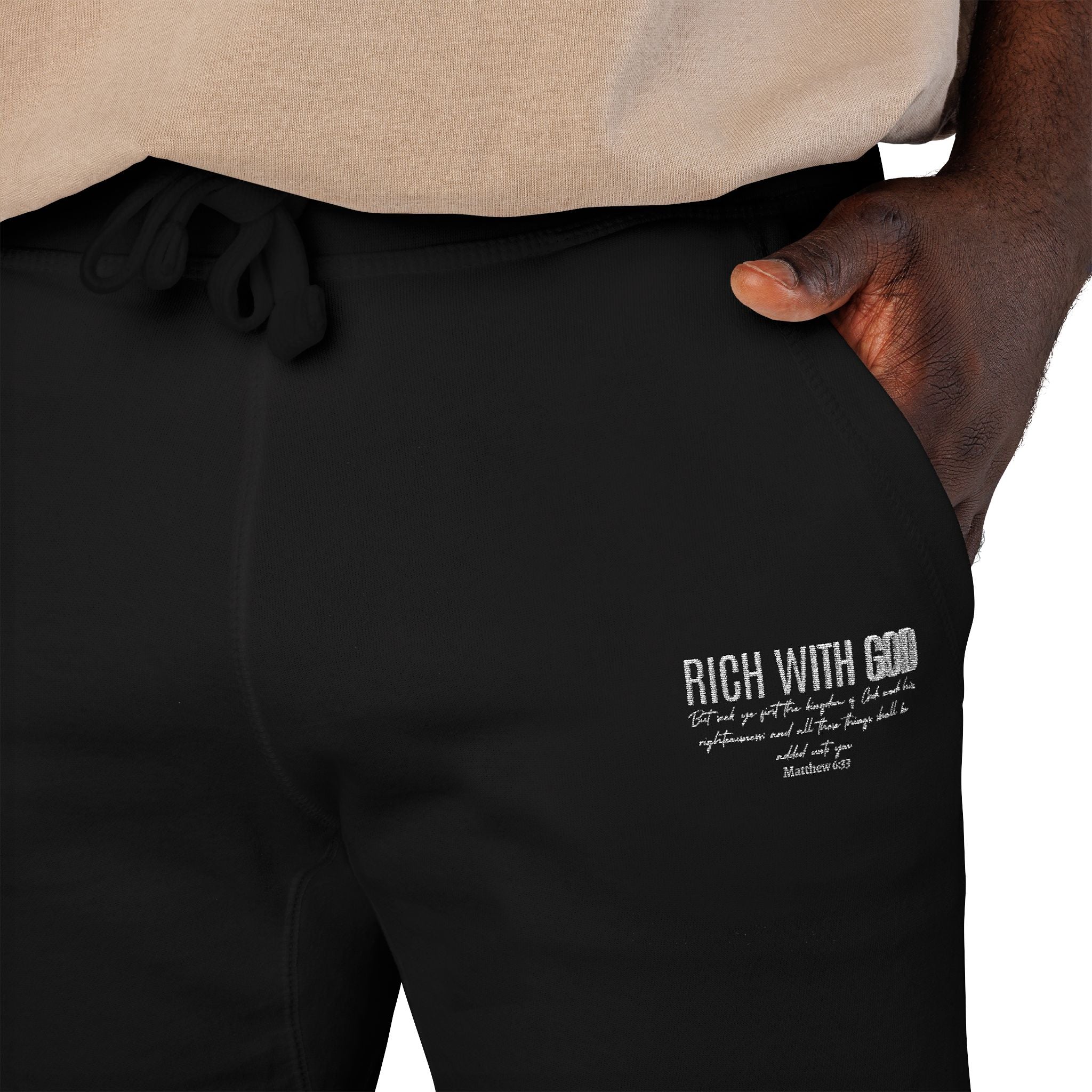 Rich With God Matthew 6:33 Unisex Fleece Sweatpants (Embroidery)