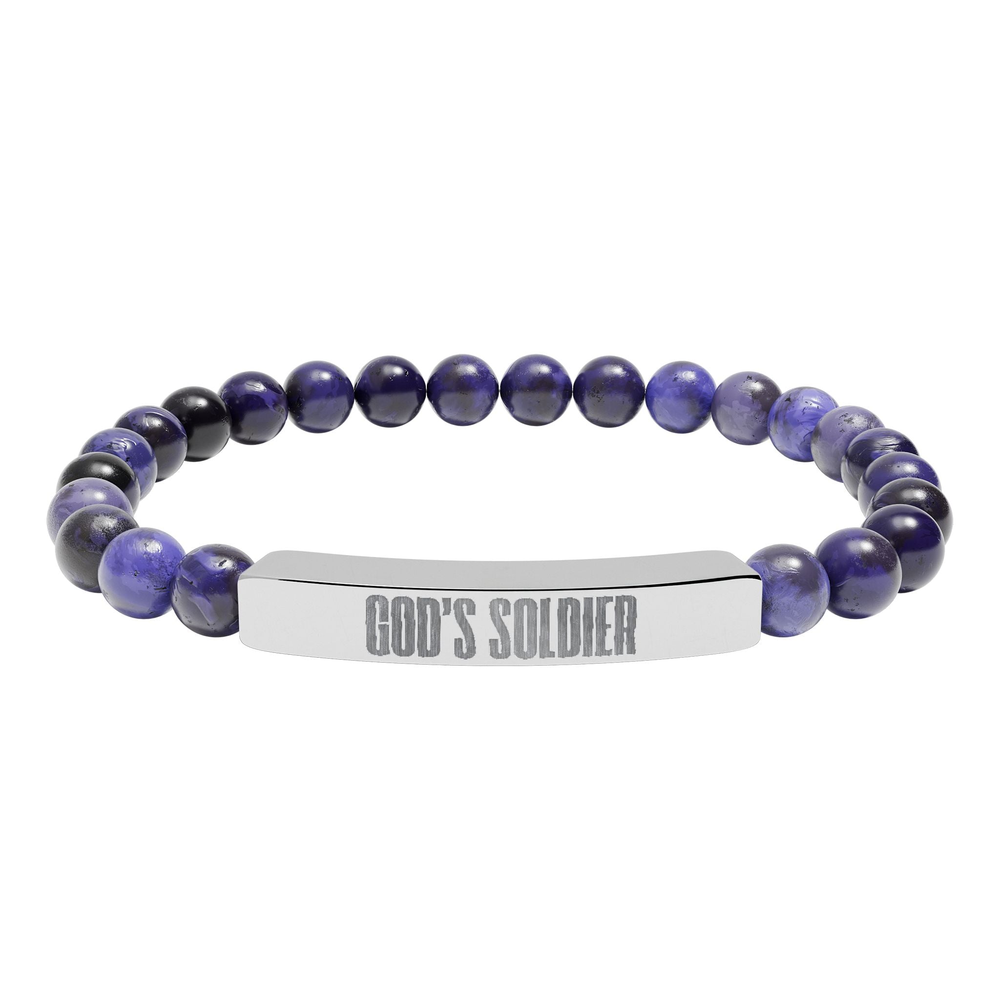 God's Soldier Natural Stone Stretch Bar Bracelet (Engraving)