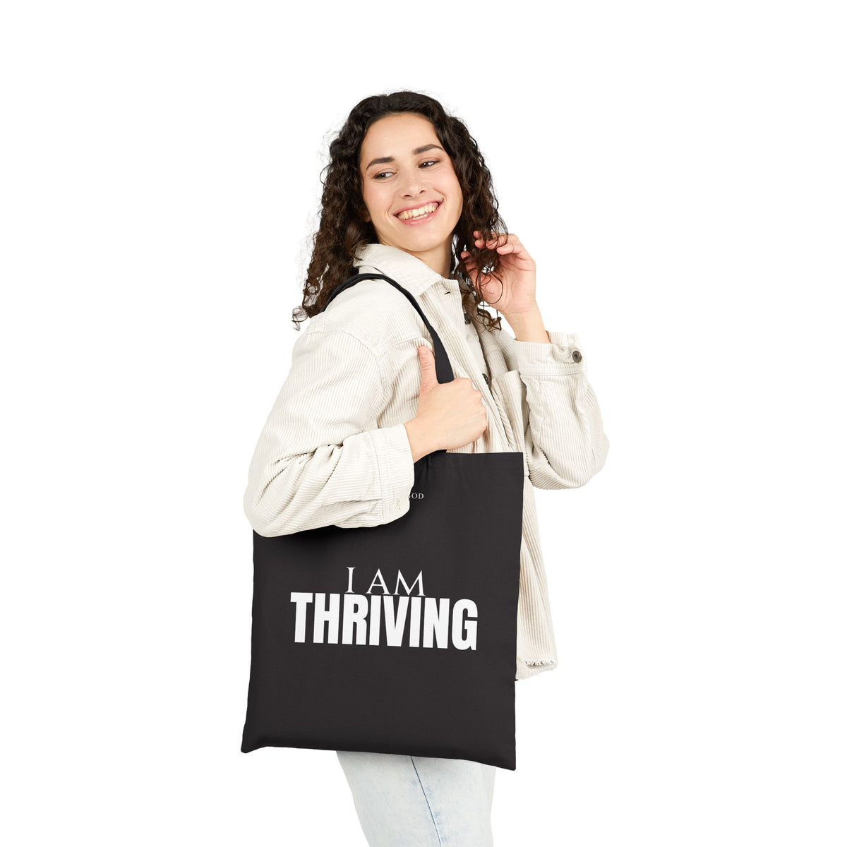 I Am Thriving Beige Cotton Canvas Tote Bag