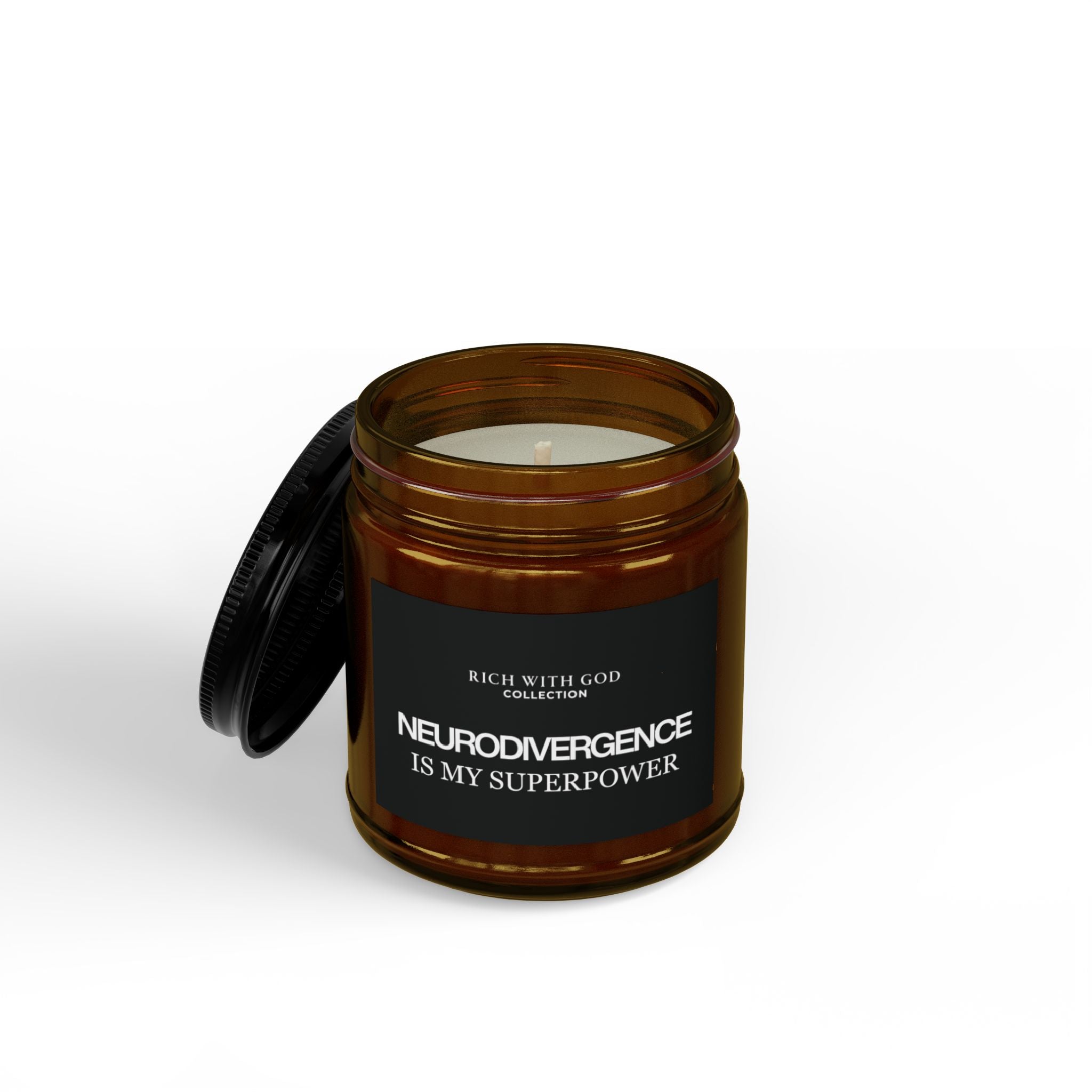 Neurodivergence is My Superpower Scented Soy Candles with Black Lid, (4 and 9oz)