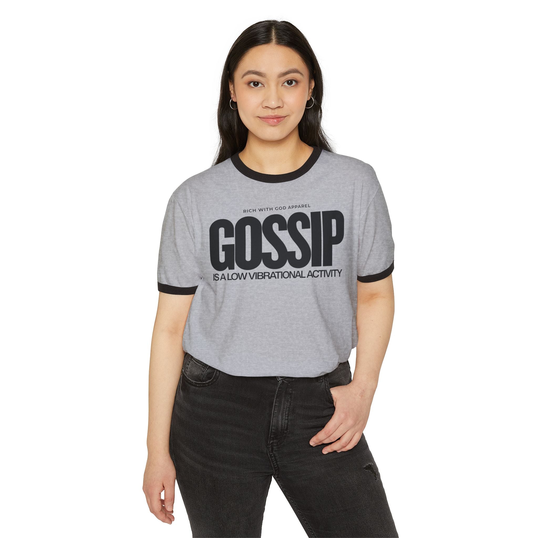 Gossip is a Low Vibrational Activity Unisex Cotton Ringer T-Shirt