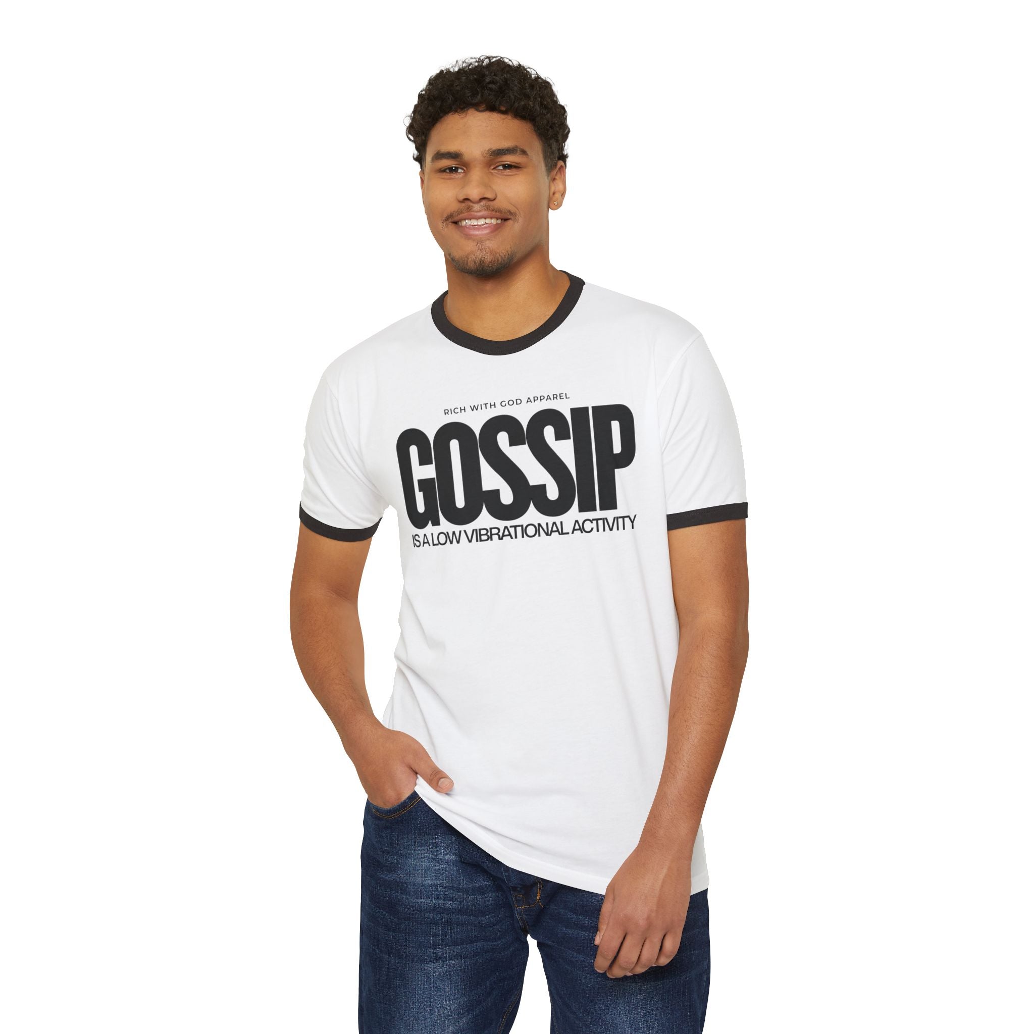 Gossip is a Low Vibrational Activity Unisex Cotton Ringer T-Shirt