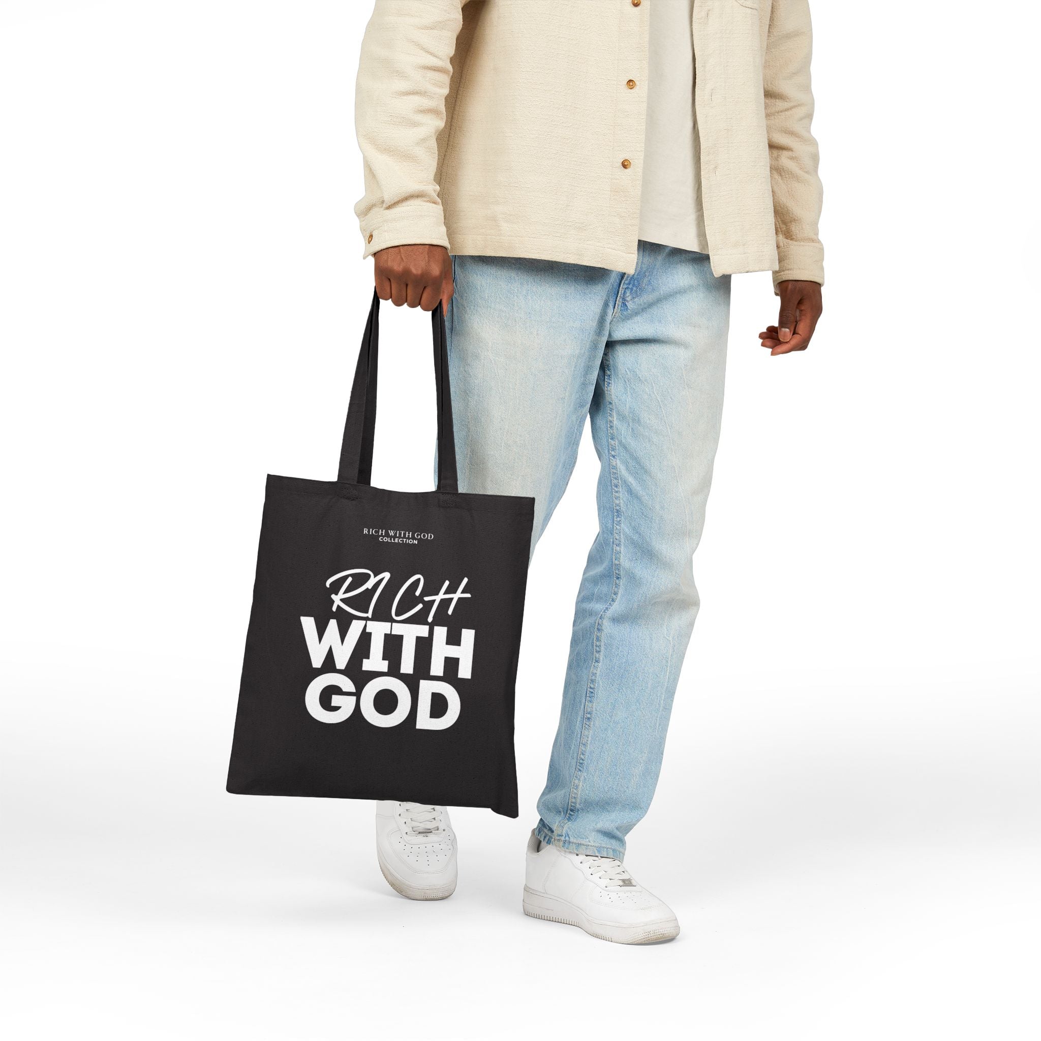 Rich With God Black Cotton Canvas Tote Bag