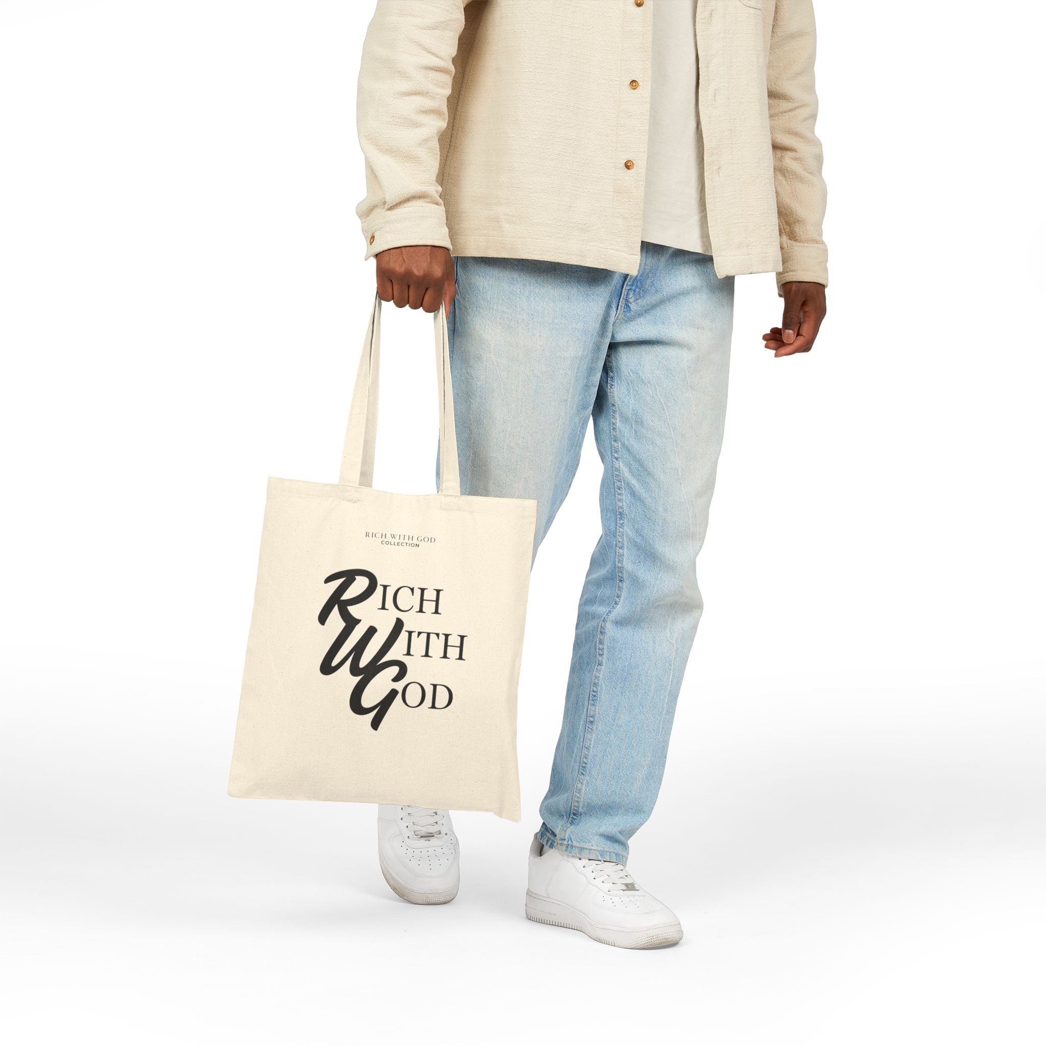RWG - Rich With God Beige Cotton Canvas Tote Bag