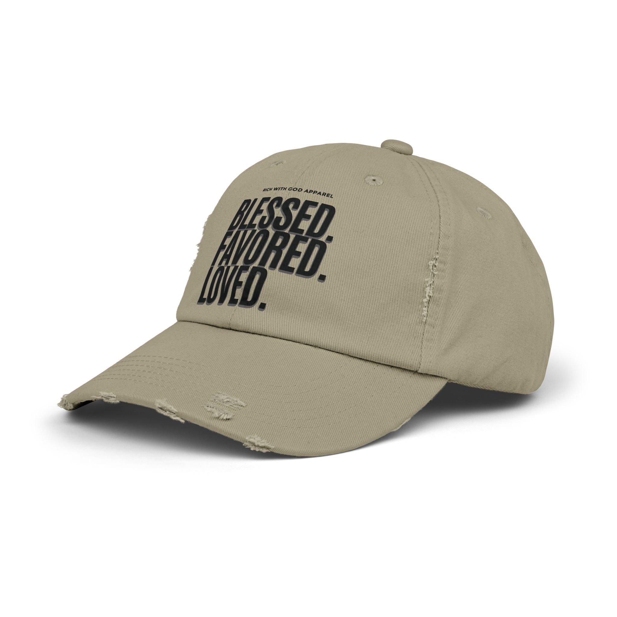 Blessed. Favored. Loved. Unisex Distressed Cap