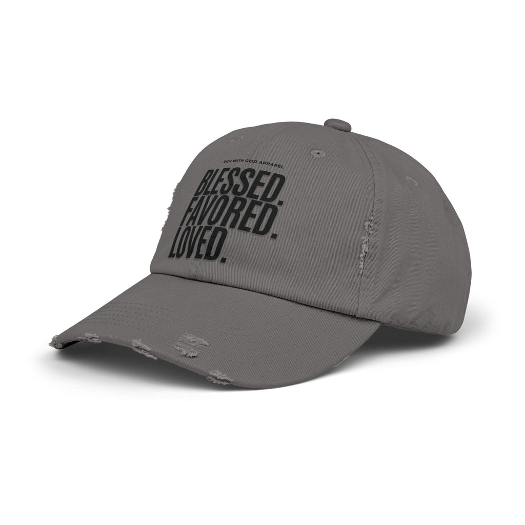 Blessed. Favored. Loved. Unisex Distressed Cap