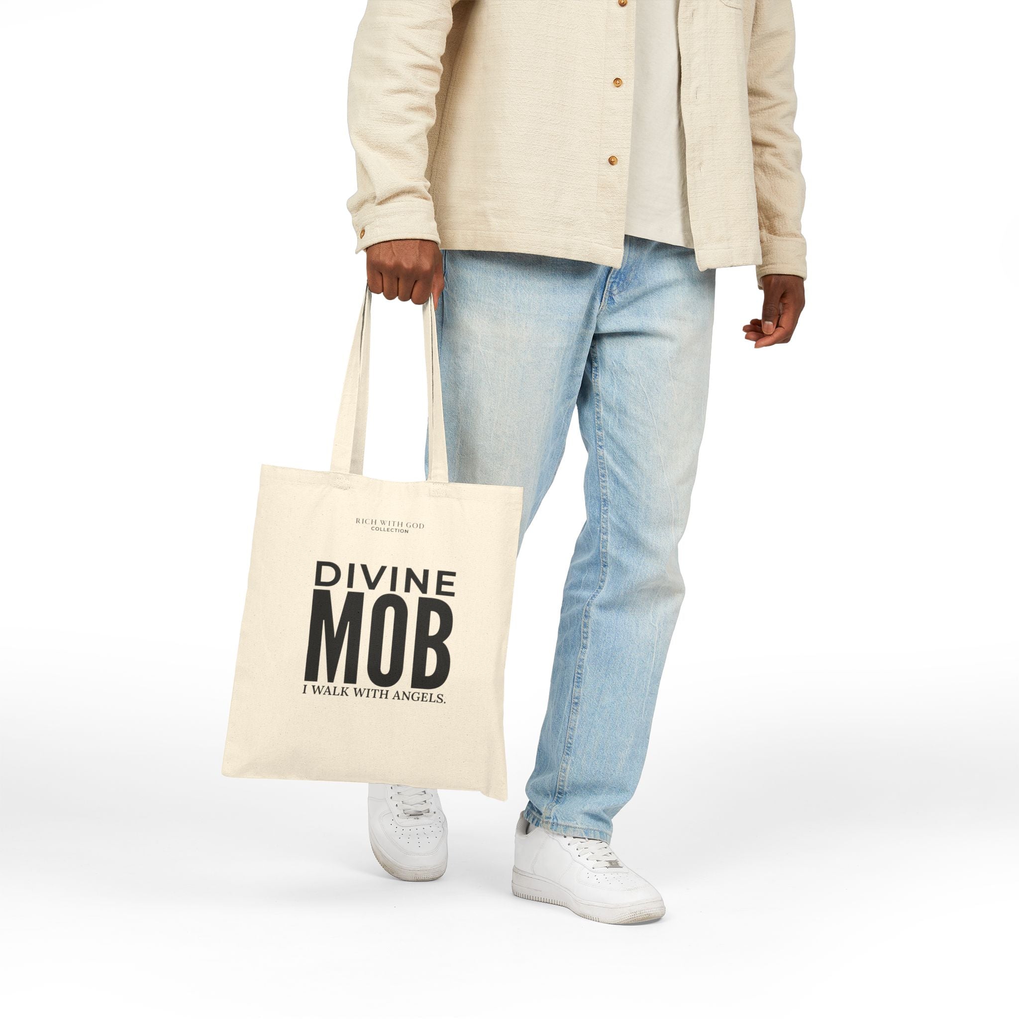 Divine Mob Beige Cotton Canvas Tote Bag