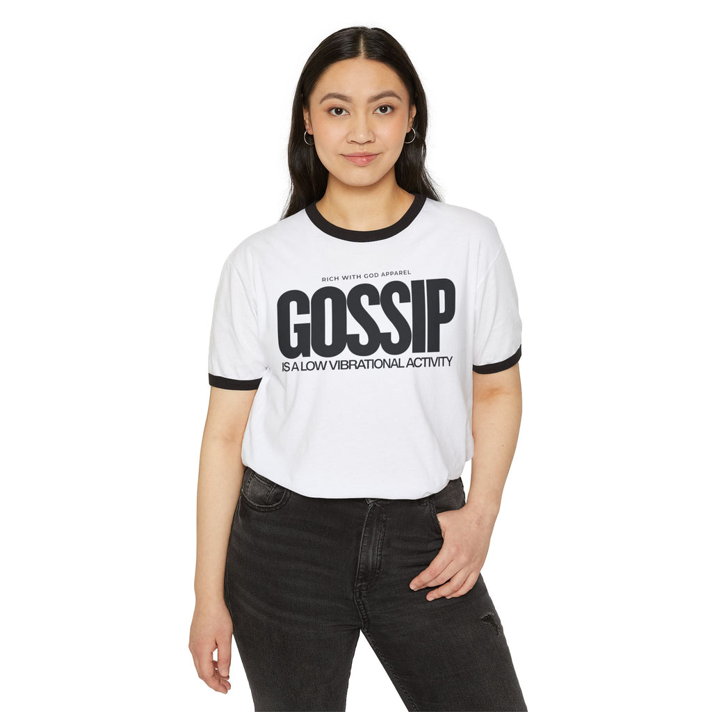 Gossip is a Low Vibrational Activity Unisex Cotton Ringer T-Shirt
