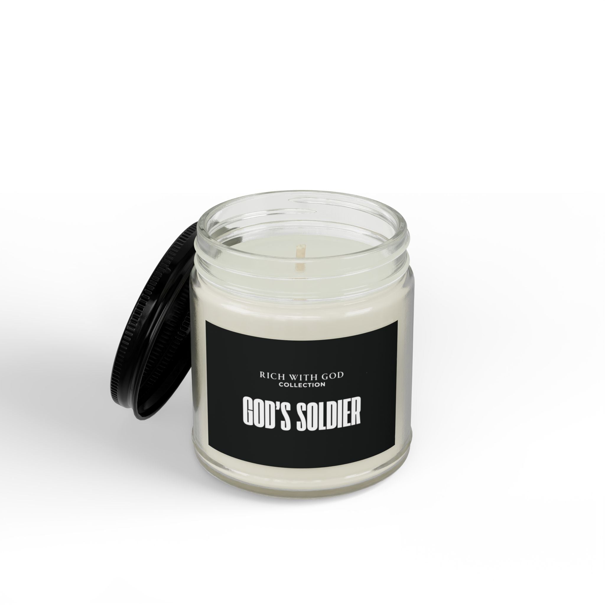 God's Soldier Scented Soy Candles with Black Lid, (4 and 9oz)