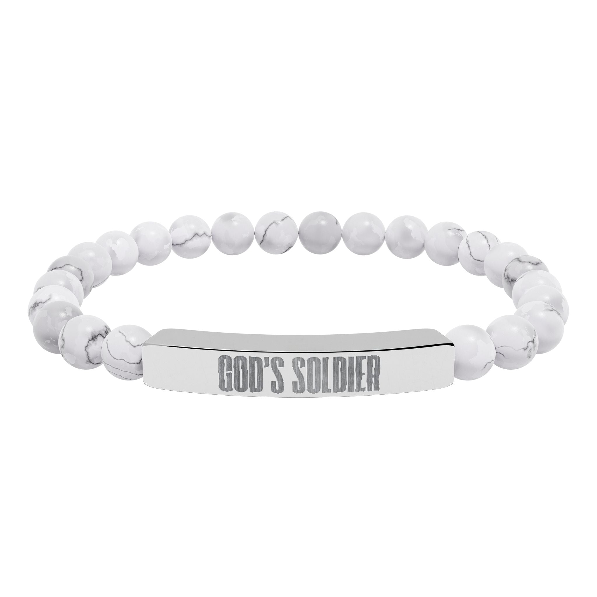 God's Soldier Natural Stone Stretch Bar Bracelet (Engraving)