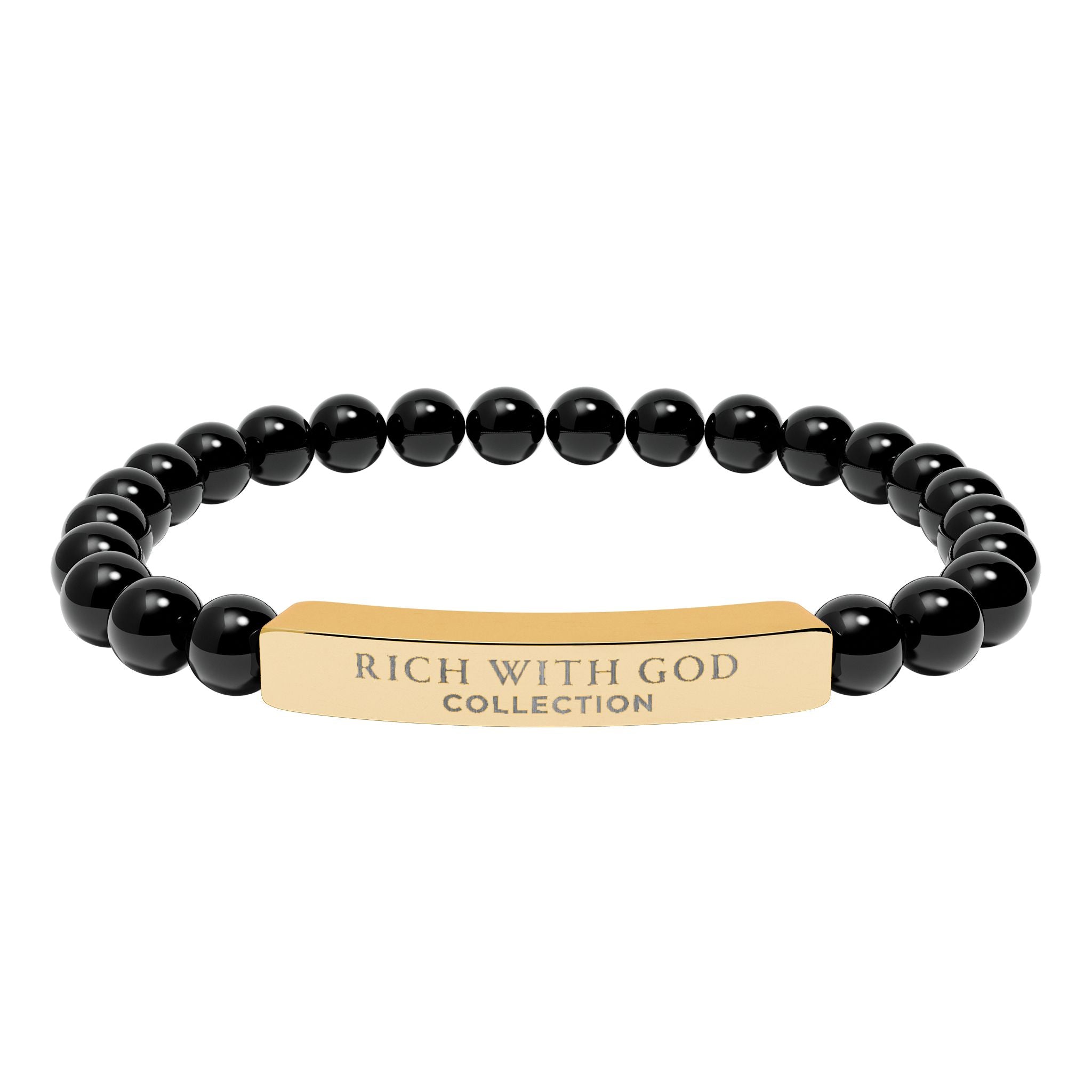 Rich With God Collection Natural Stone Stretch Bar Bracelet (Engraving)