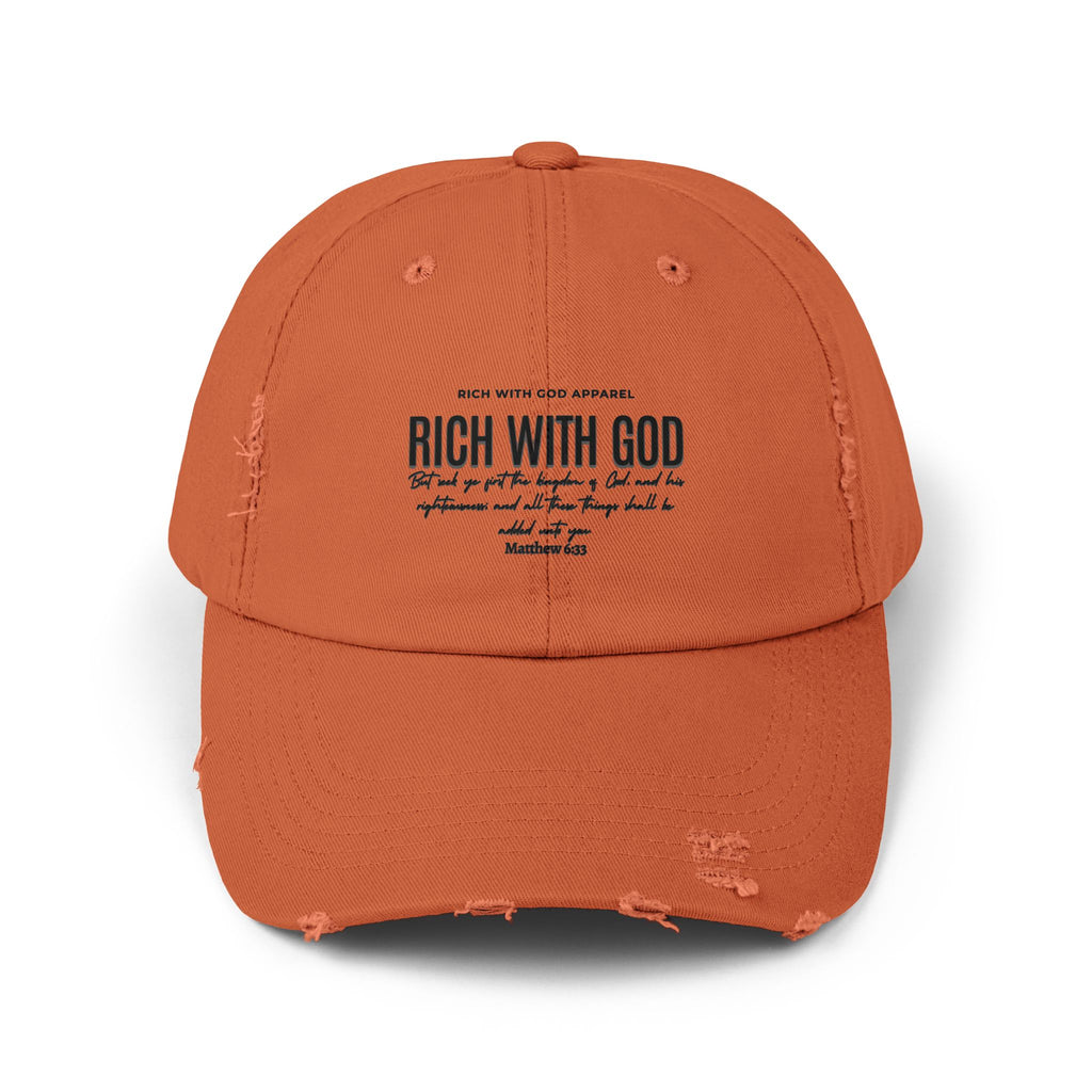 Rich With God Matthew 6:33 Unisex Distressed Cap