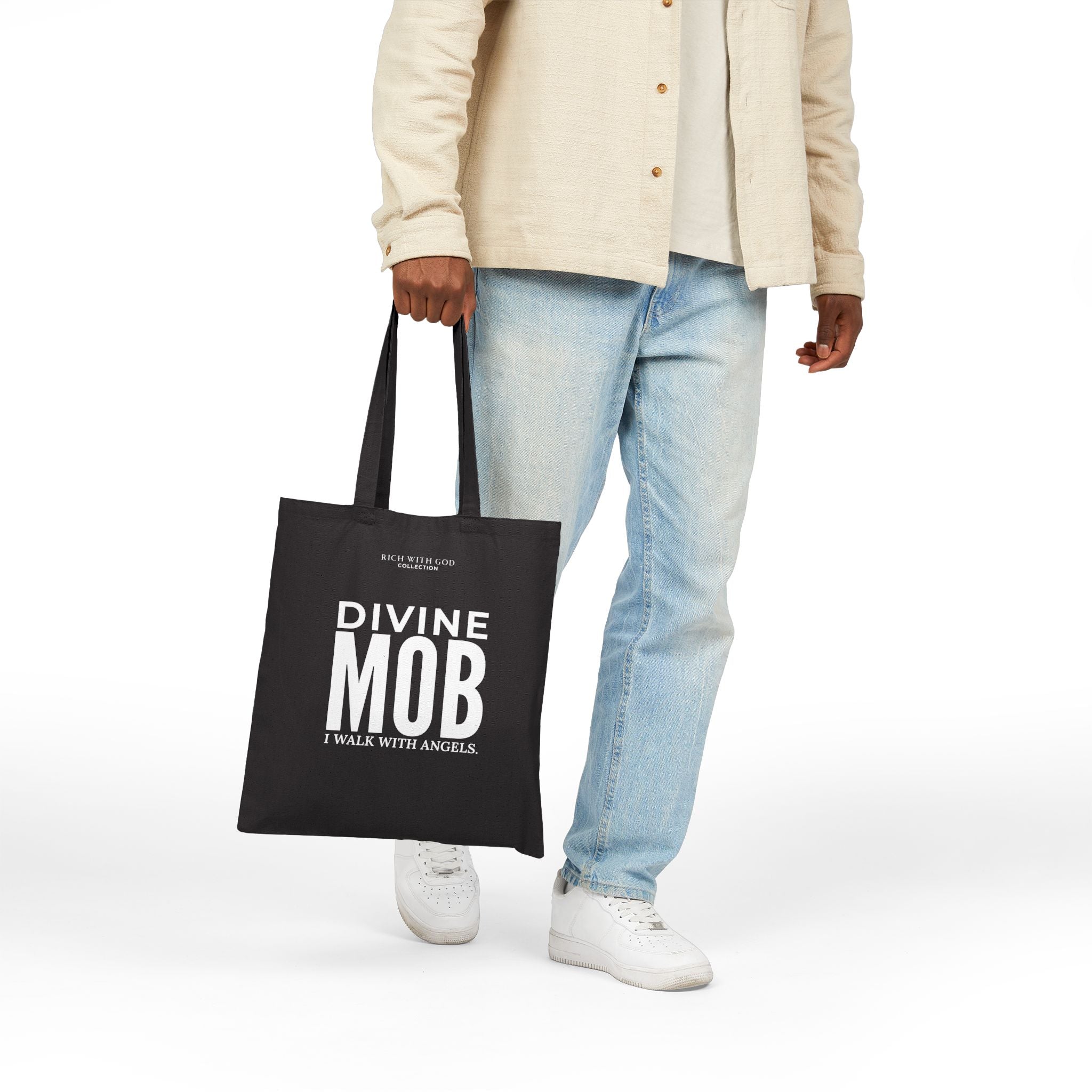 Divine Mob Black Cotton Canvas Tote Bag