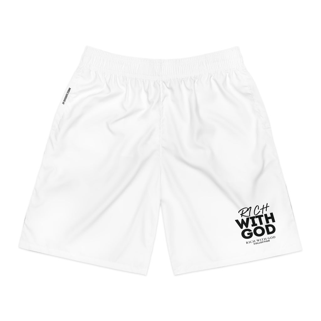 "Rich With God" Graphic Jogger Shorts (White)