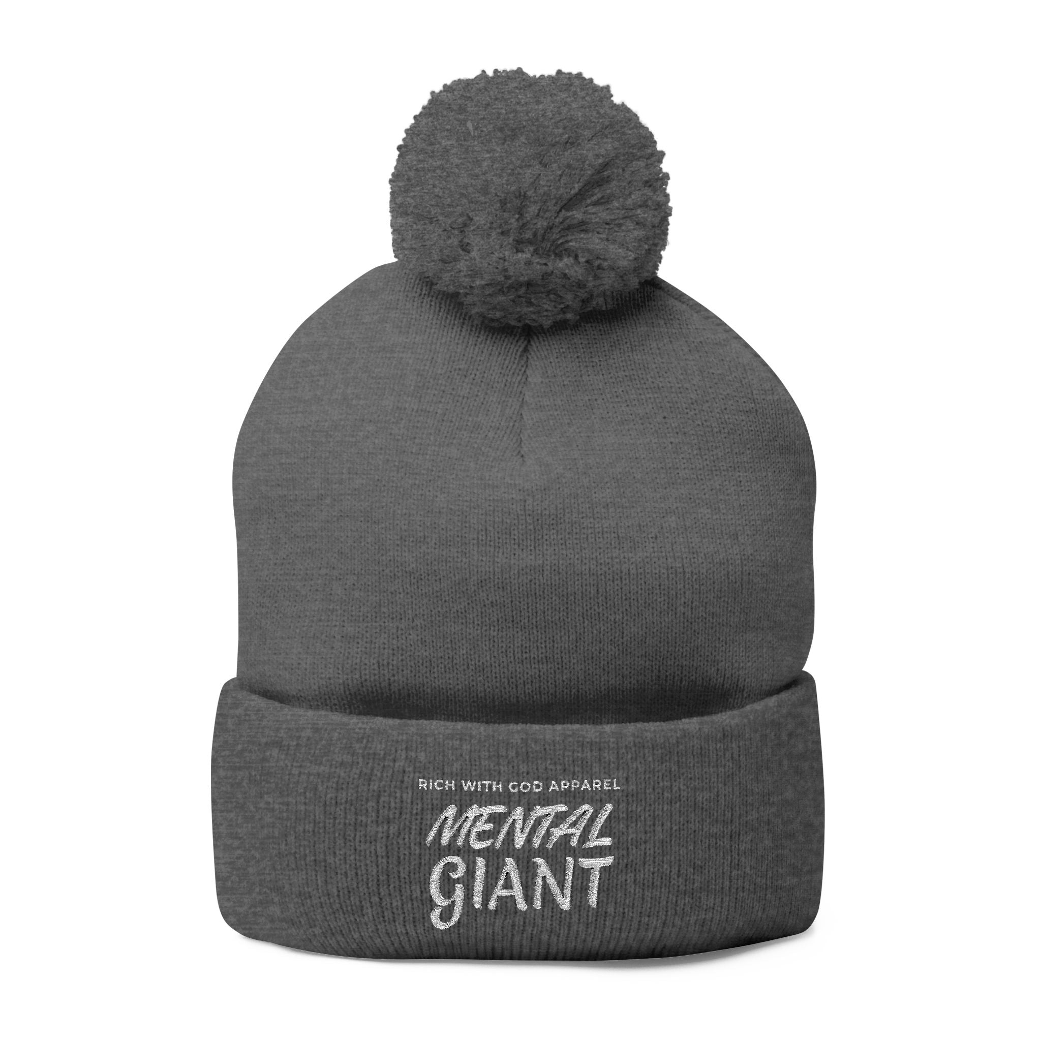Mental Giant Embroidered Pom-Pom Beanie
