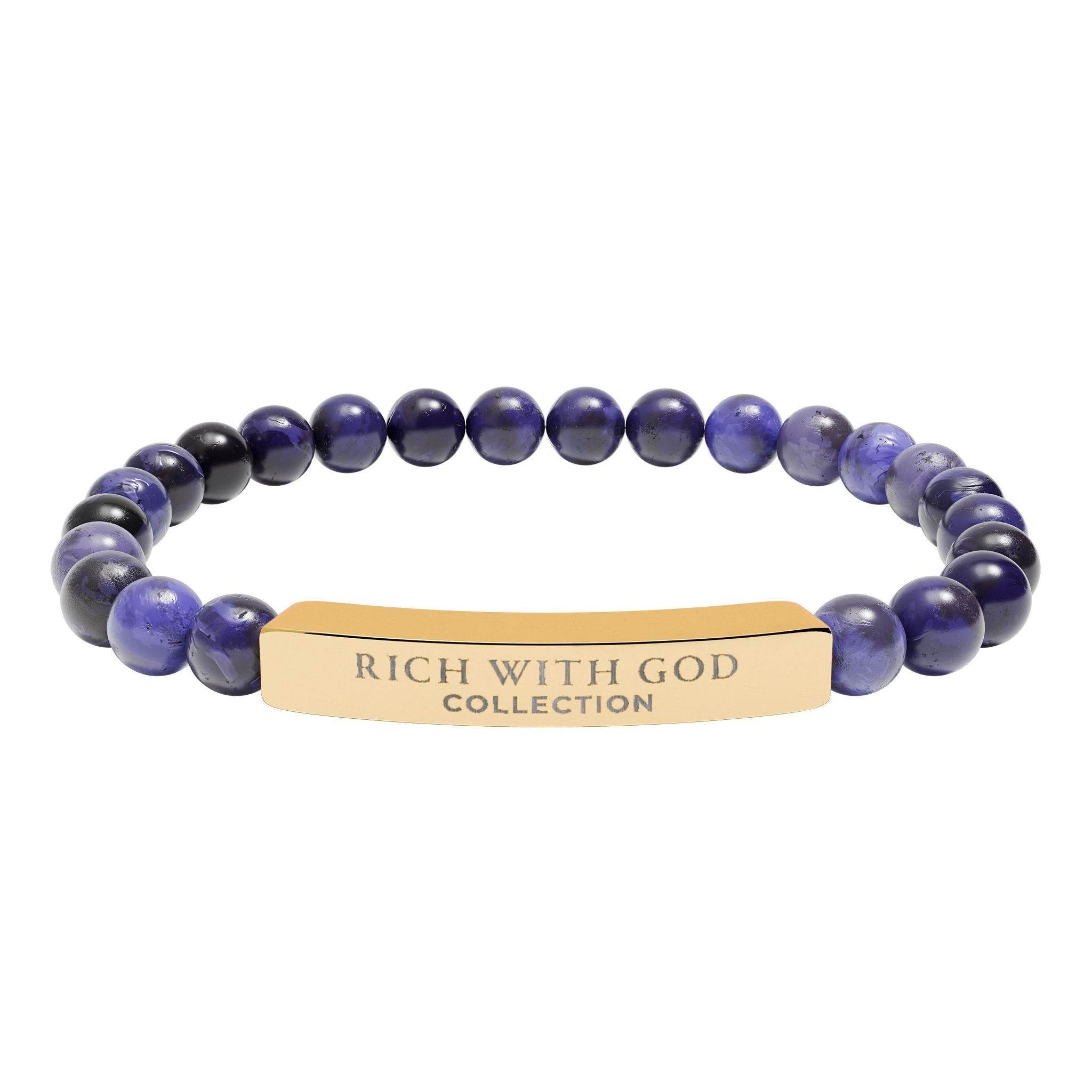 Rich With God Collection Natural Stone Stretch Bar Bracelet (Engraving)