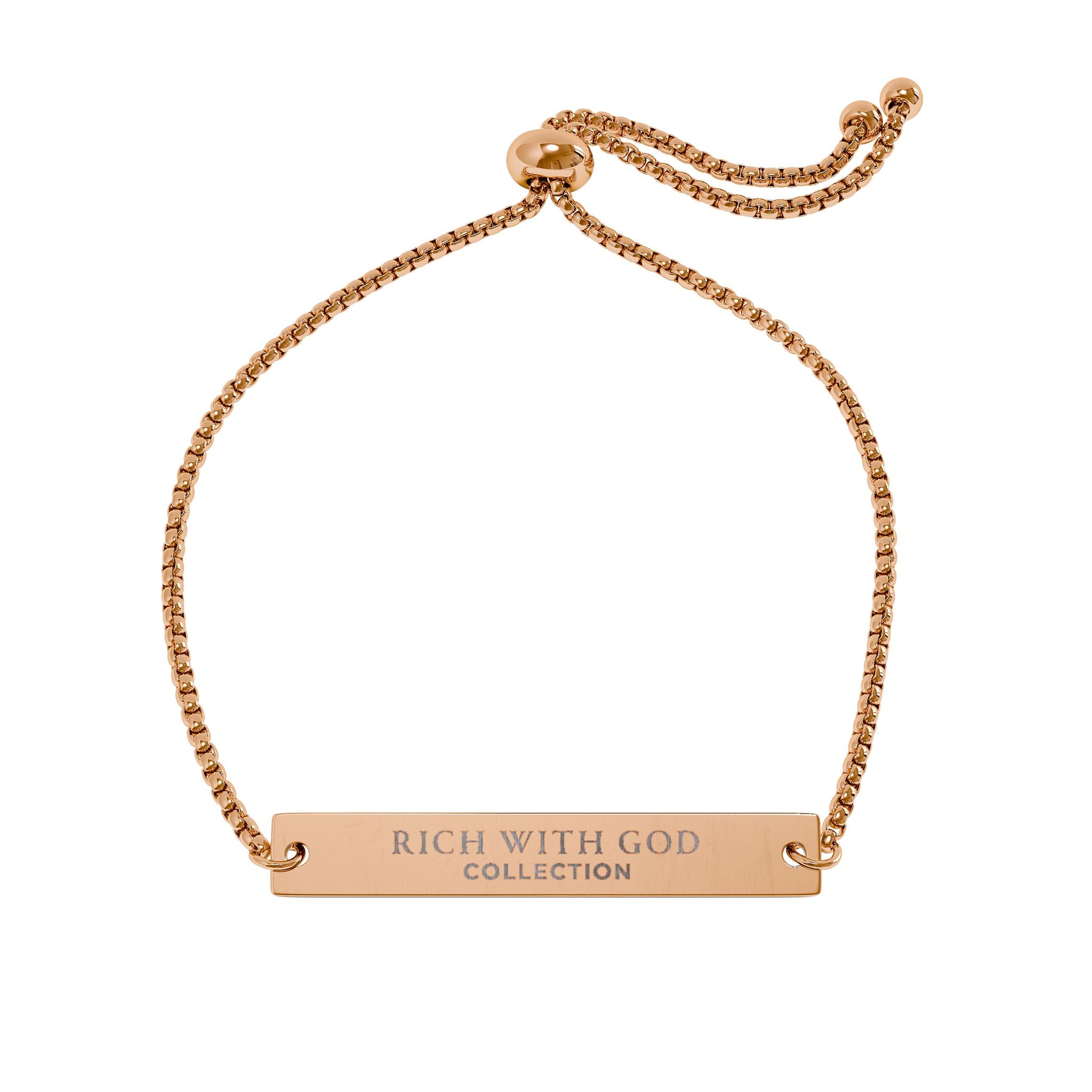 Rich With God Collection Adjustable Flat Bar Bracelet (Engraving)