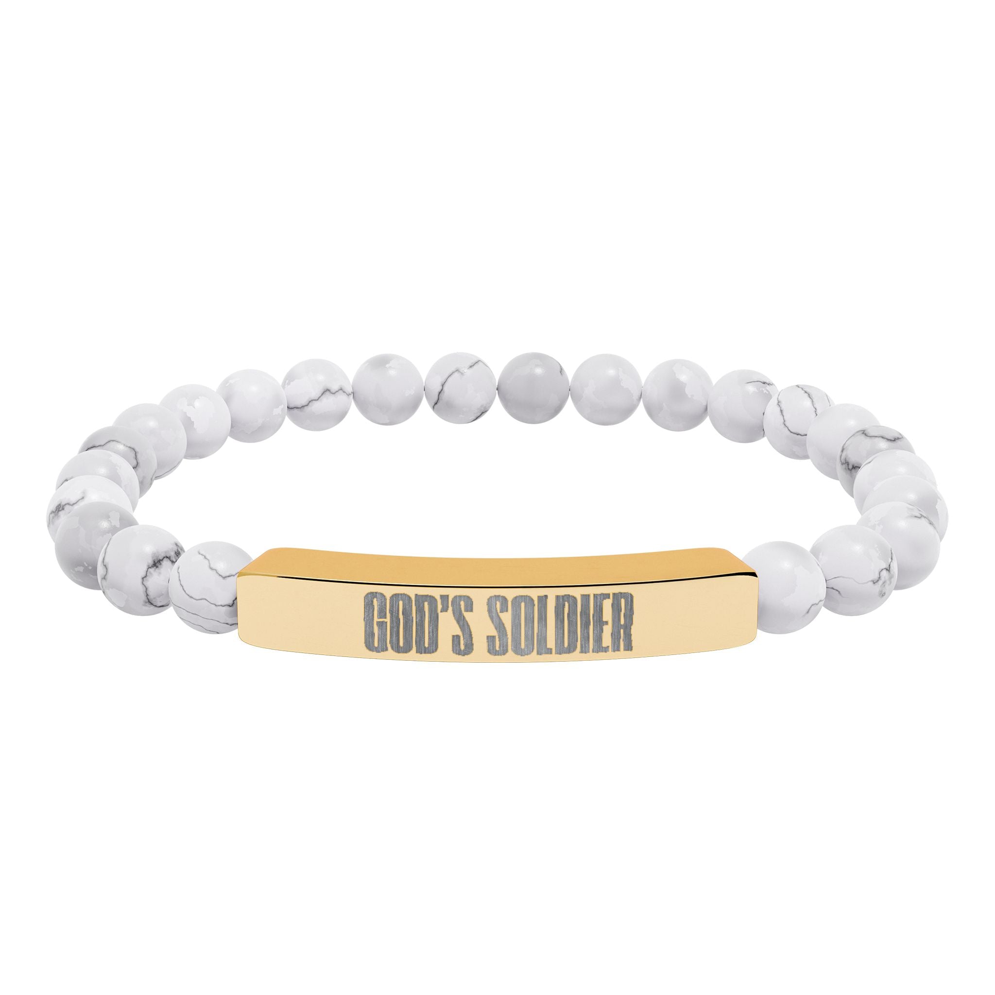 God's Soldier Natural Stone Stretch Bar Bracelet (Engraving)
