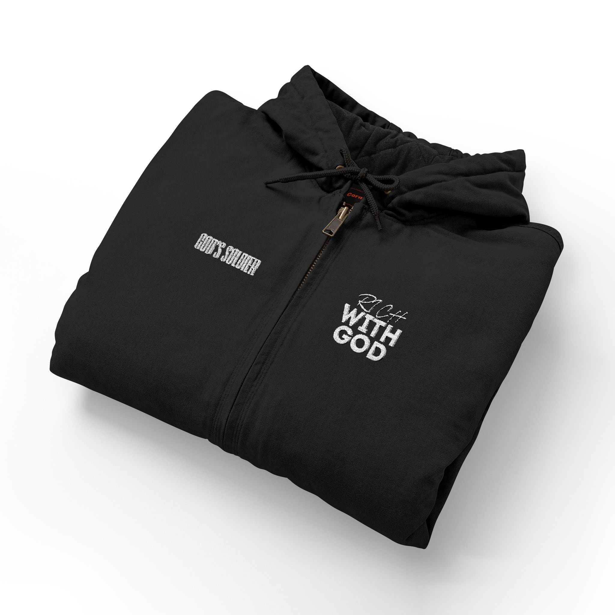 Rich With God CornerStone® Men's Duck Cloth Hooded Work Jacket (Embroidery)