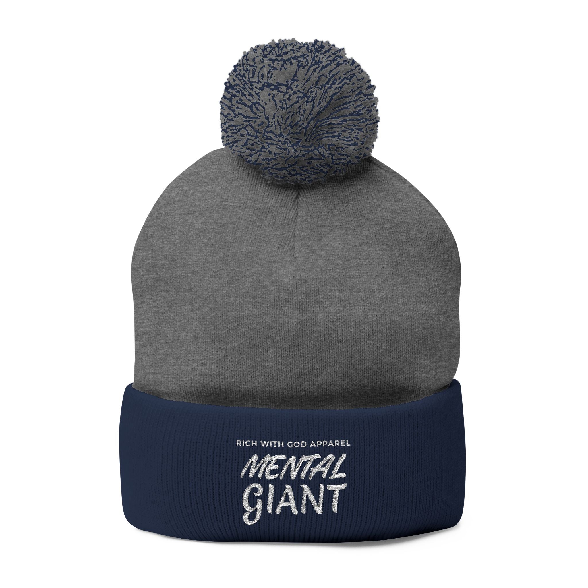 Mental Giant Embroidered Pom-Pom Beanie