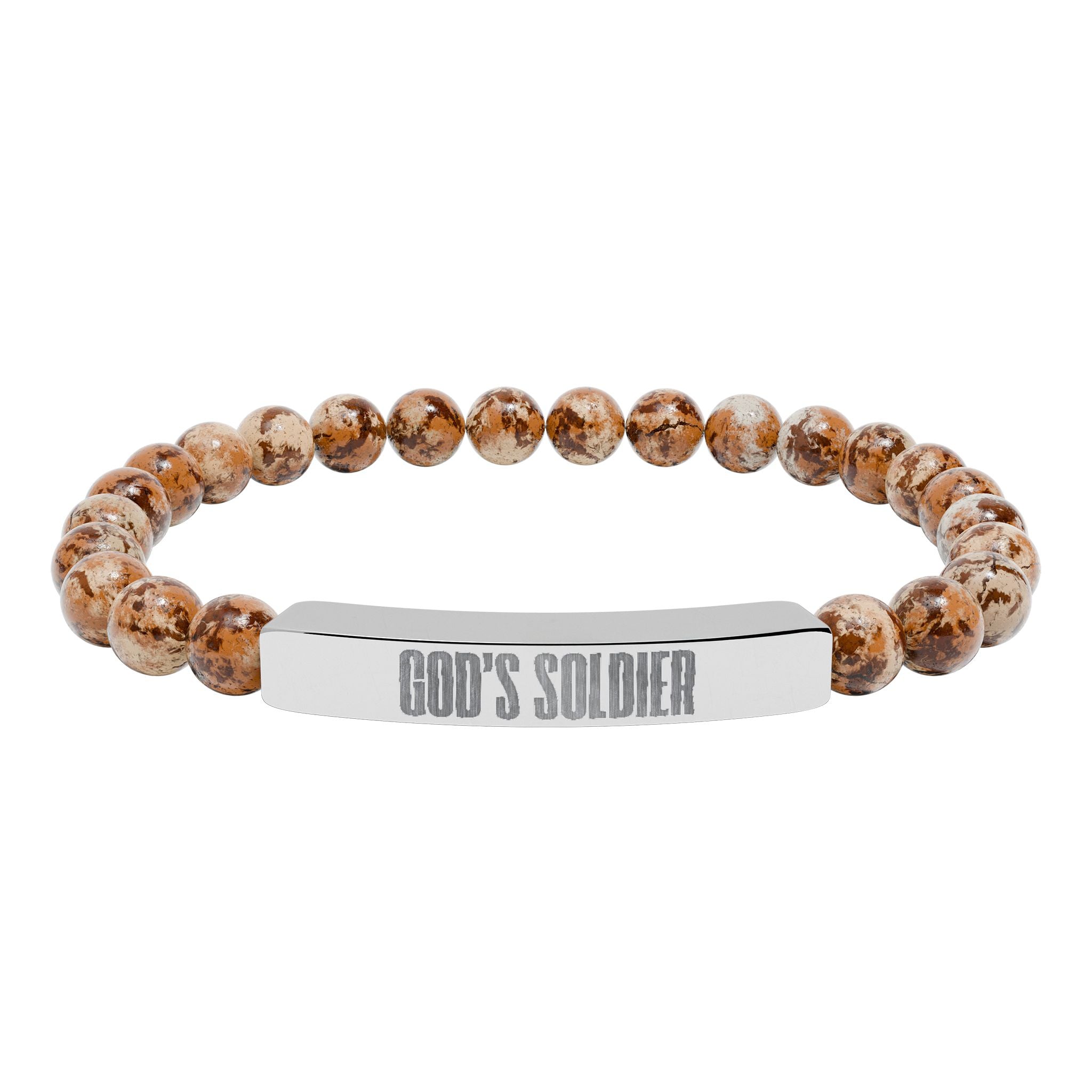 God's Soldier Natural Stone Stretch Bar Bracelet (Engraving)