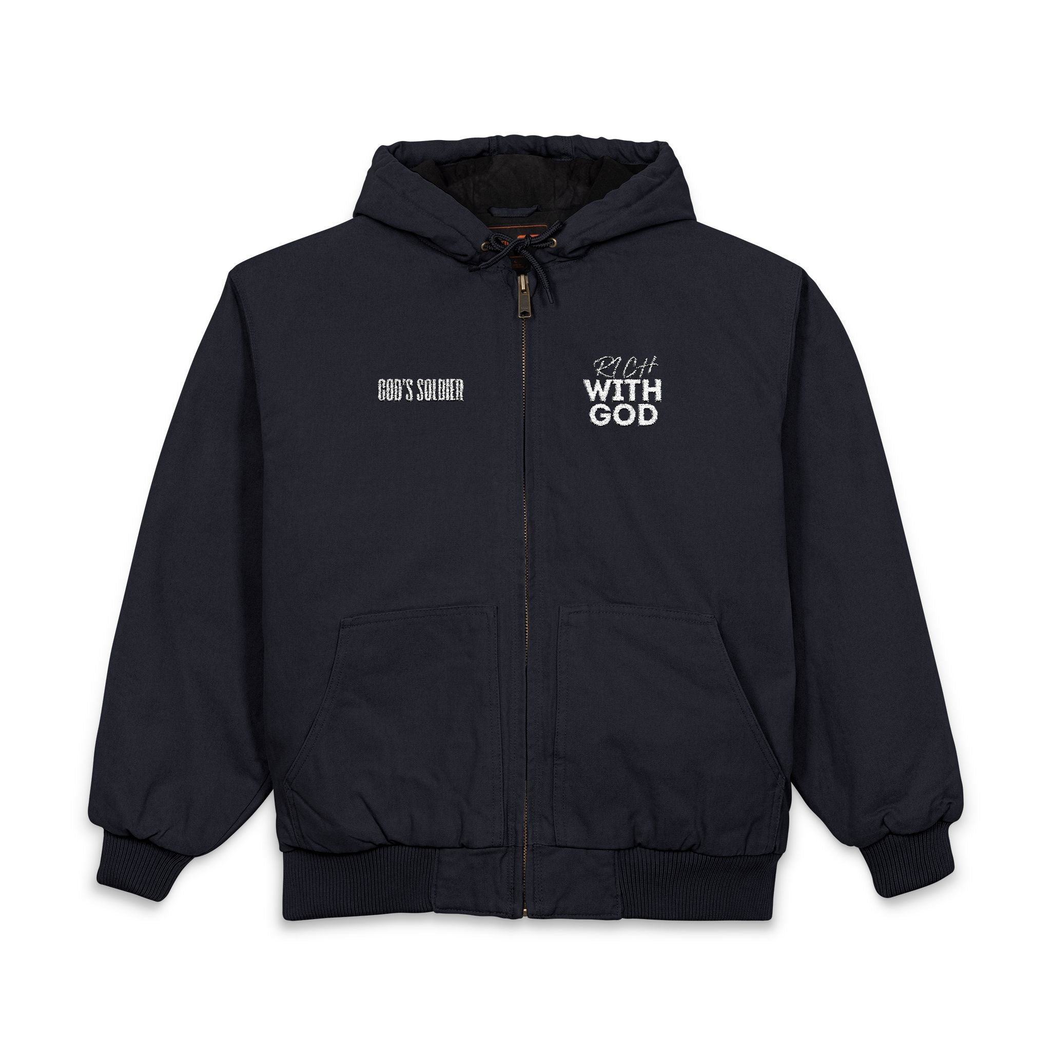Rich With God CornerStone® Men's Duck Cloth Hooded Work Jacket (Embroidery)