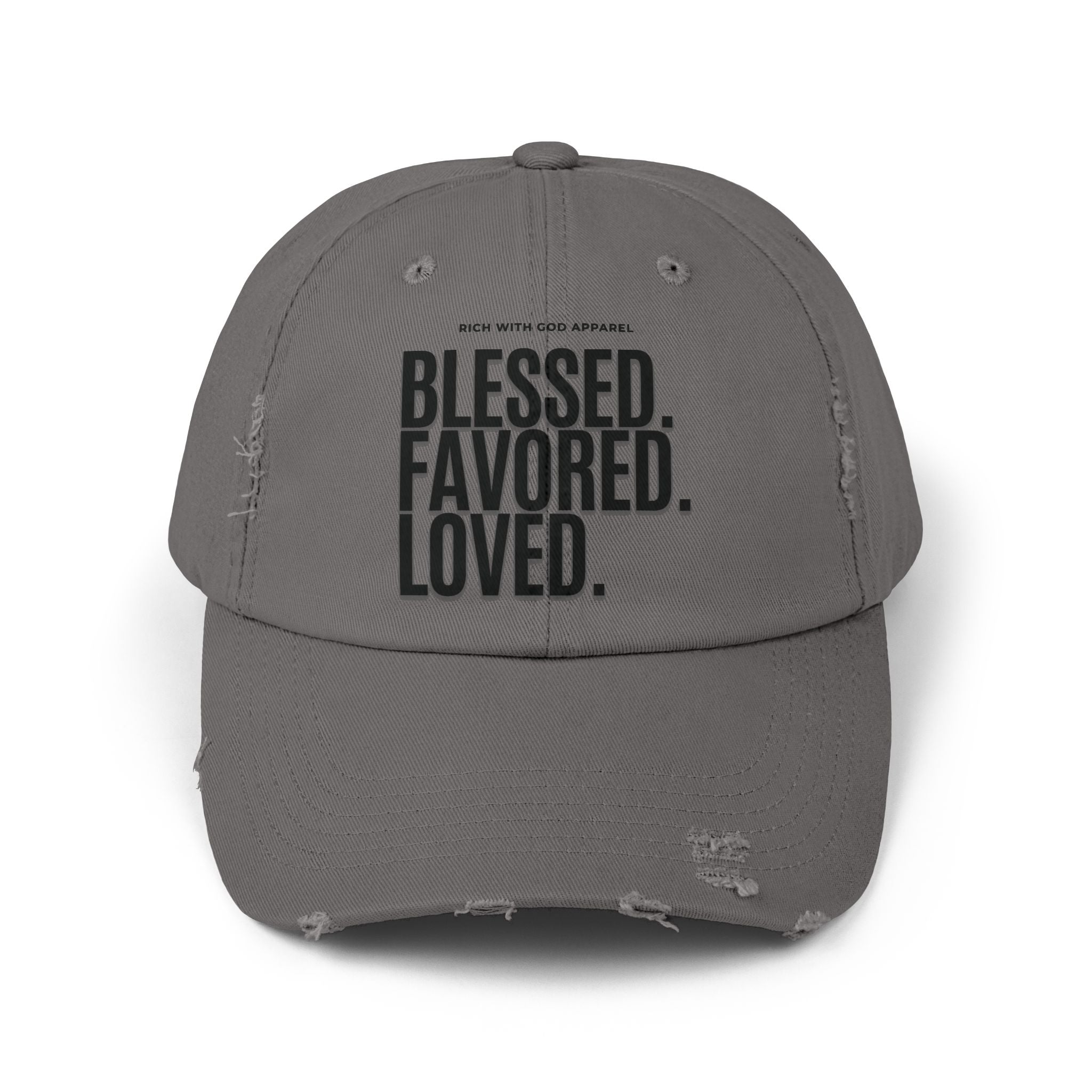 Blessed. Favored. Loved. Unisex Distressed Cap